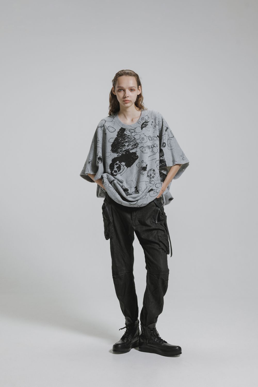 Sweat Oversize Print Pullover"Grey" / スウェットオーバープリントプルオーバー"グレー"