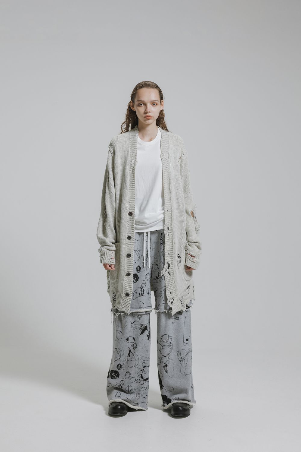 Sweat Print Wide Pants"Grey" / スウェットプリントワイドパンツ"グレー"