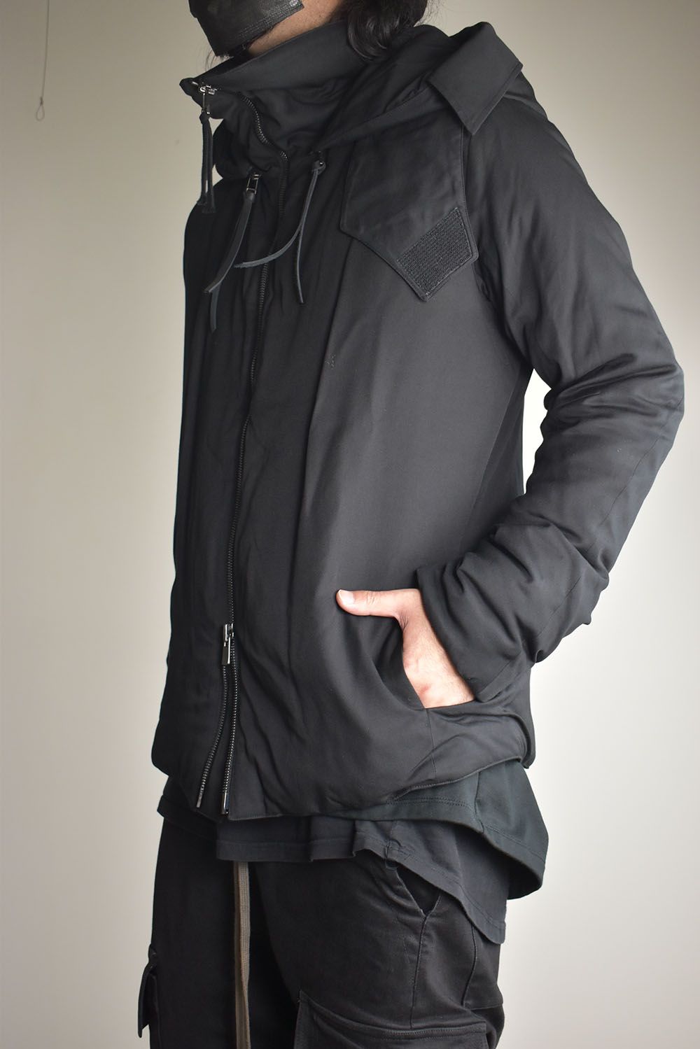 Rayon Twill Vest Hooded Down Jacket "Black" / レーヨンツイルベスト/フードアタッチドダウンジャケット"ブラック"