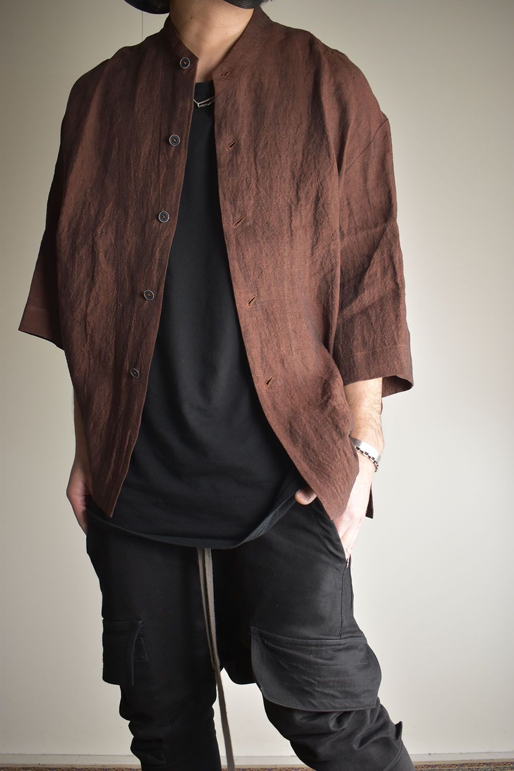 Elbow Length Band Collar Shirts"Cherry wood" / エルボーレングスバンドカラーシャツ"チェリーウッド"