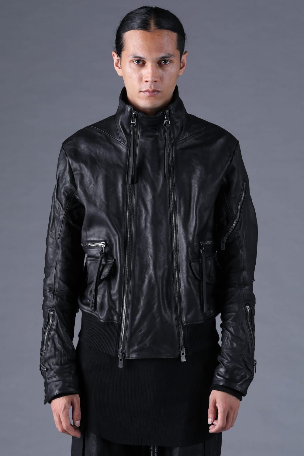 《2027SS先行予約分》Horse Leather Double-Zip Bomber Jacket"Black" / ホースレザーダブルジップボンバージャケット "ブラック"
