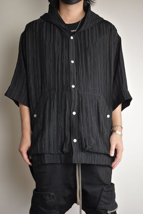 Sheer Yoryu Hoodie Shirts"Black"/シアーフーディシャツ"ブラック"