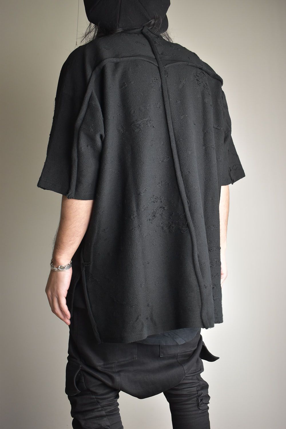 Cotton Damege Jaquard Over Sized Short Sleeve Tee"Black"/コットンダメージジャガードオーバーサイズショートスリーブTee"ブラック"