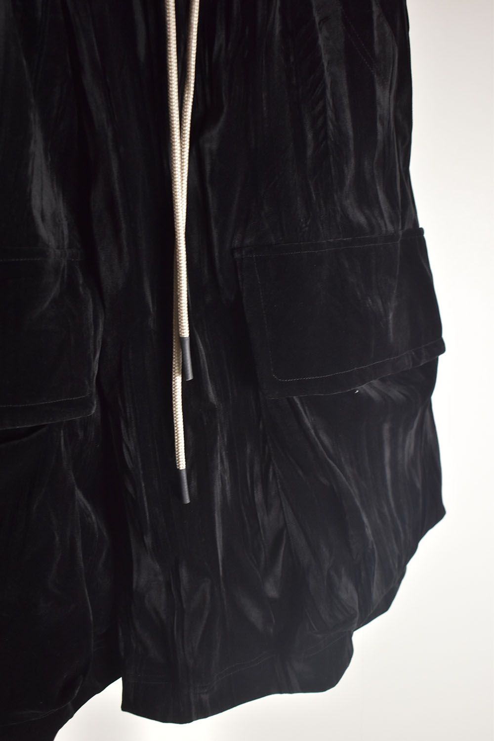 Washer Velour Wrap Skirt Pants"Black" / ワッシャーベロアラップスカートパンツ"ブラック"