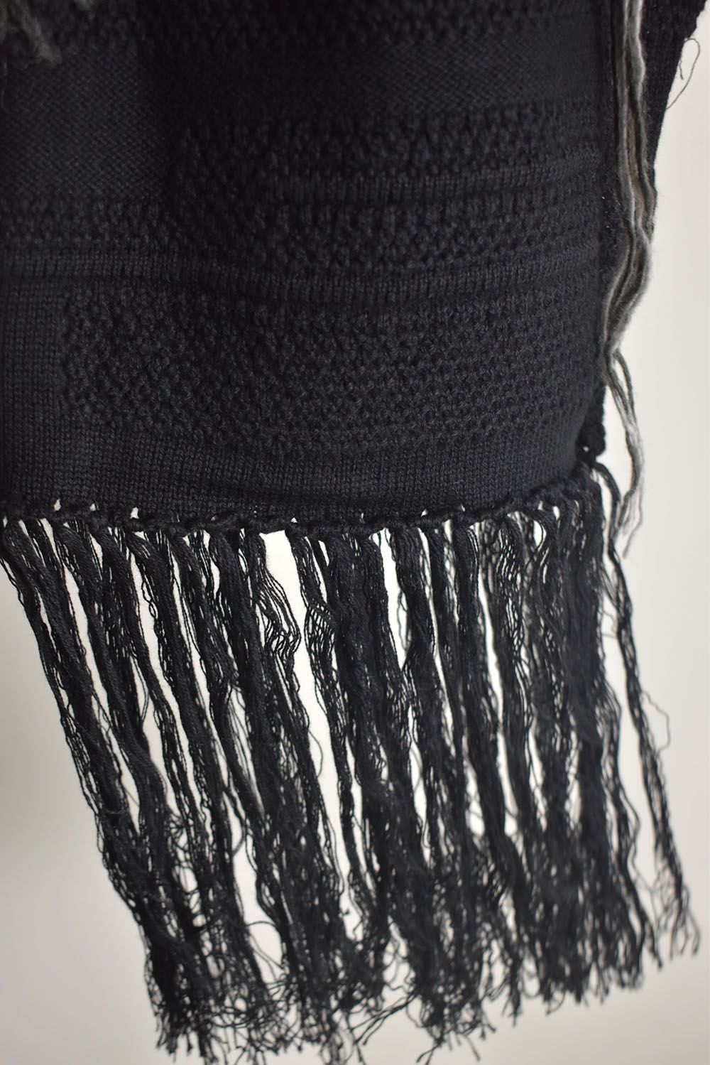 Cotton Cashmere Crust Patch Knit Long Stole "Charcoal x Black" / コットンカシミヤクラストパッチニットロングストール"チャコール×ブラック"