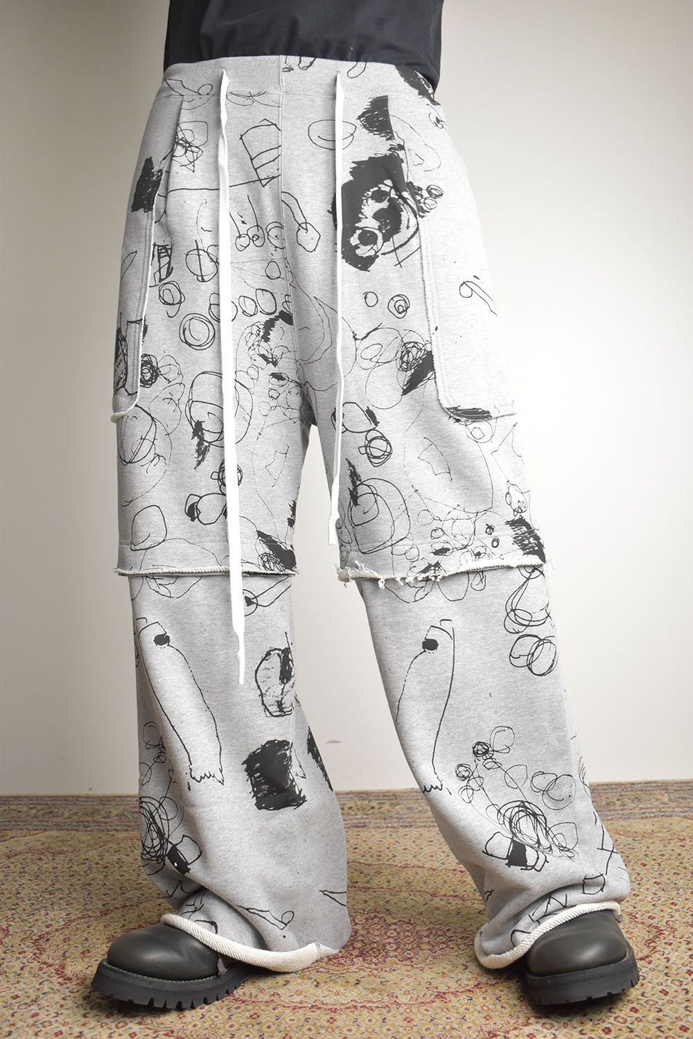 Sweat Print Wide Pants"Grey" / スウェットプリントワイドパンツ"グレー"