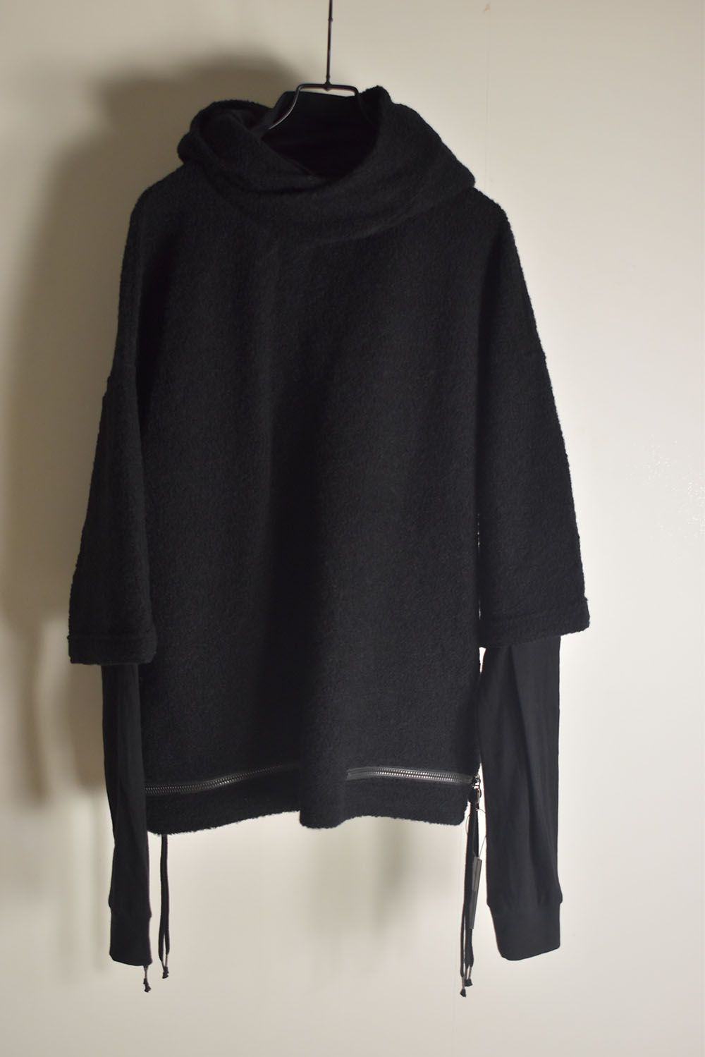 Loop Knit Oversized Layered Hooded Pullover"Black" / ループニットオーバーサイズレイヤードフーデッドプルオーバー"ブラック"