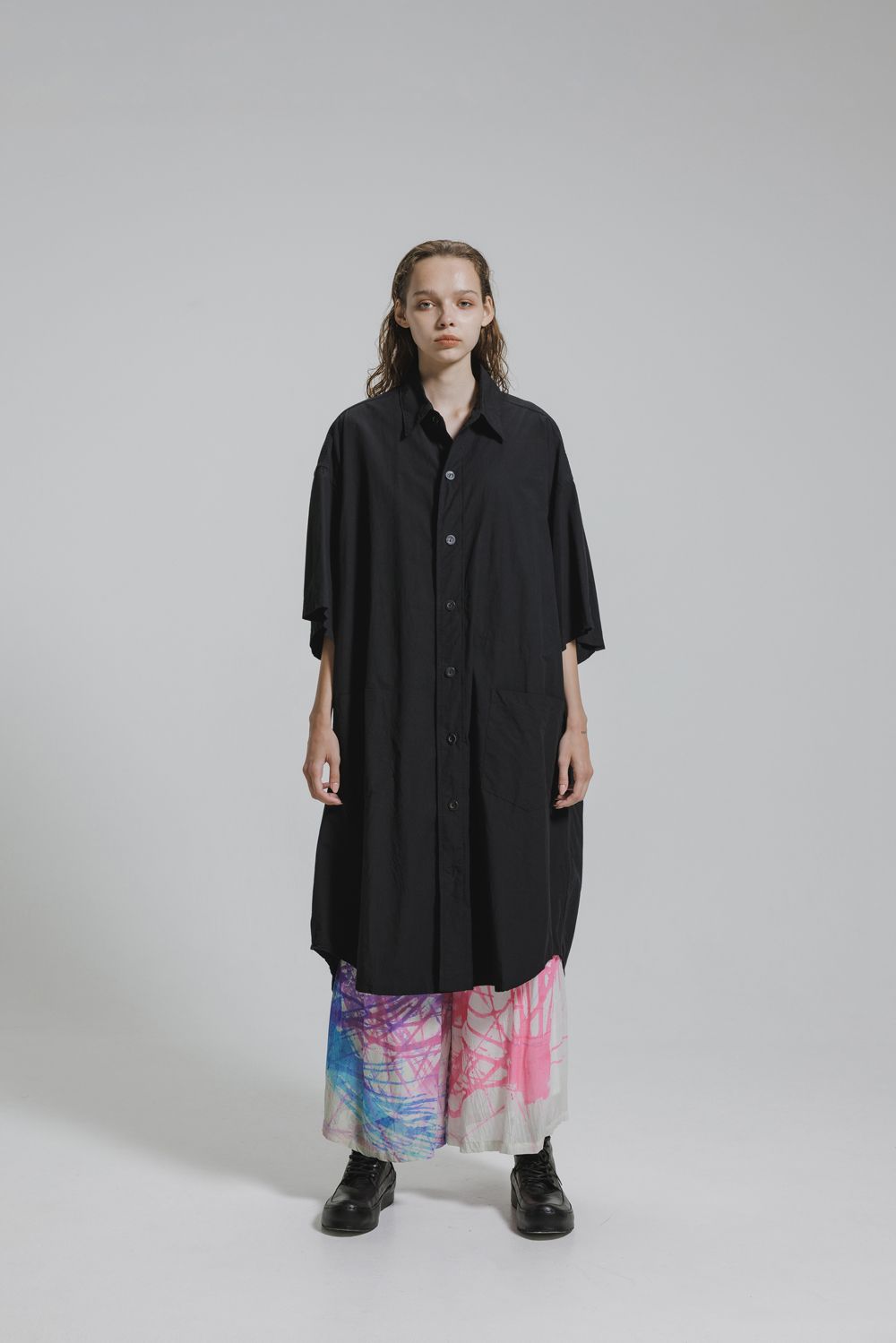 Cotton Broad Short-Sleeved Big Shirt &Dress"Black" / コットンブロード半袖ビッグシャツ / ワンピース"ブラック"