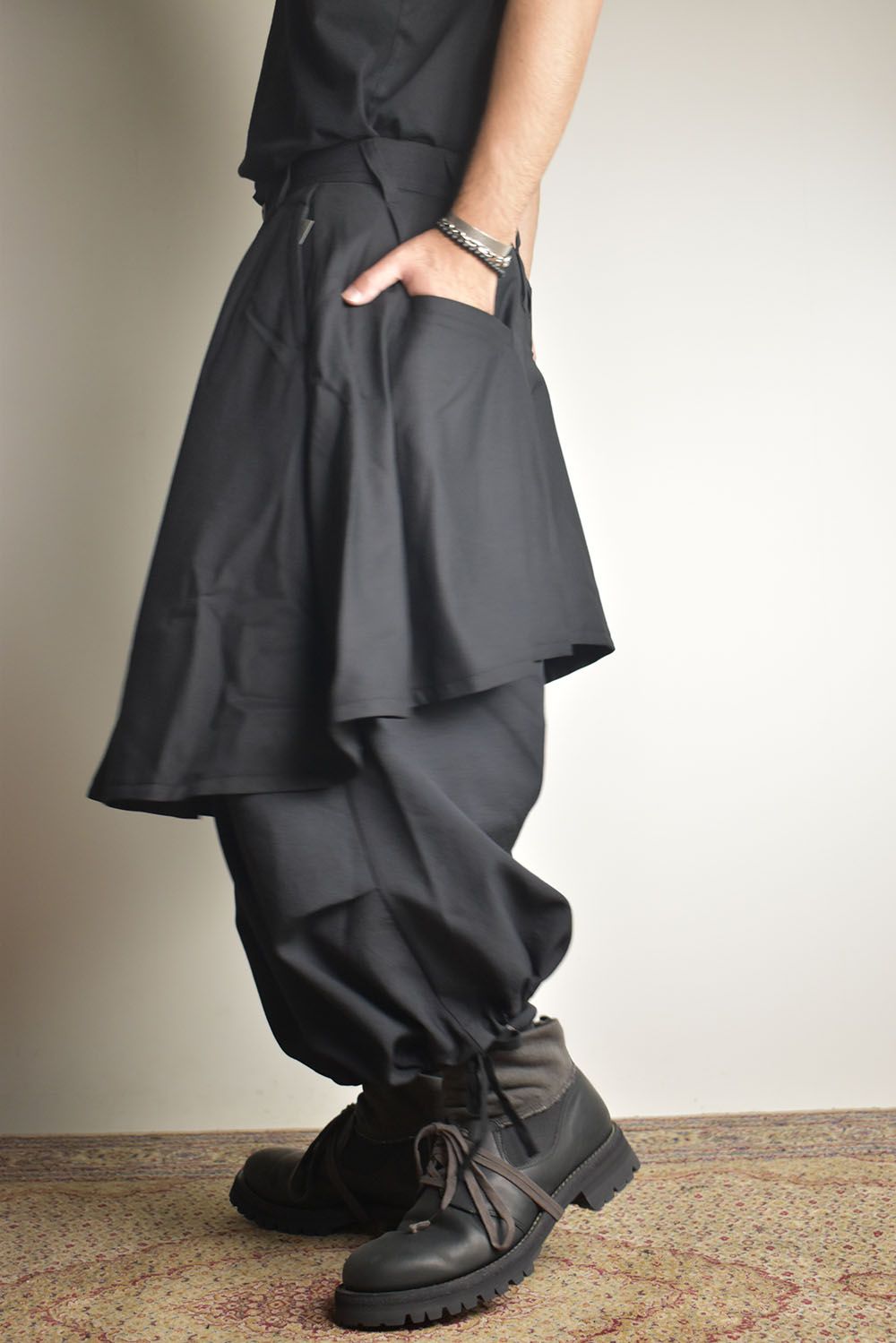 Layerd Super Wide Sarouel"Black" / レイヤードスーパーワイドサルエル"ブラック"