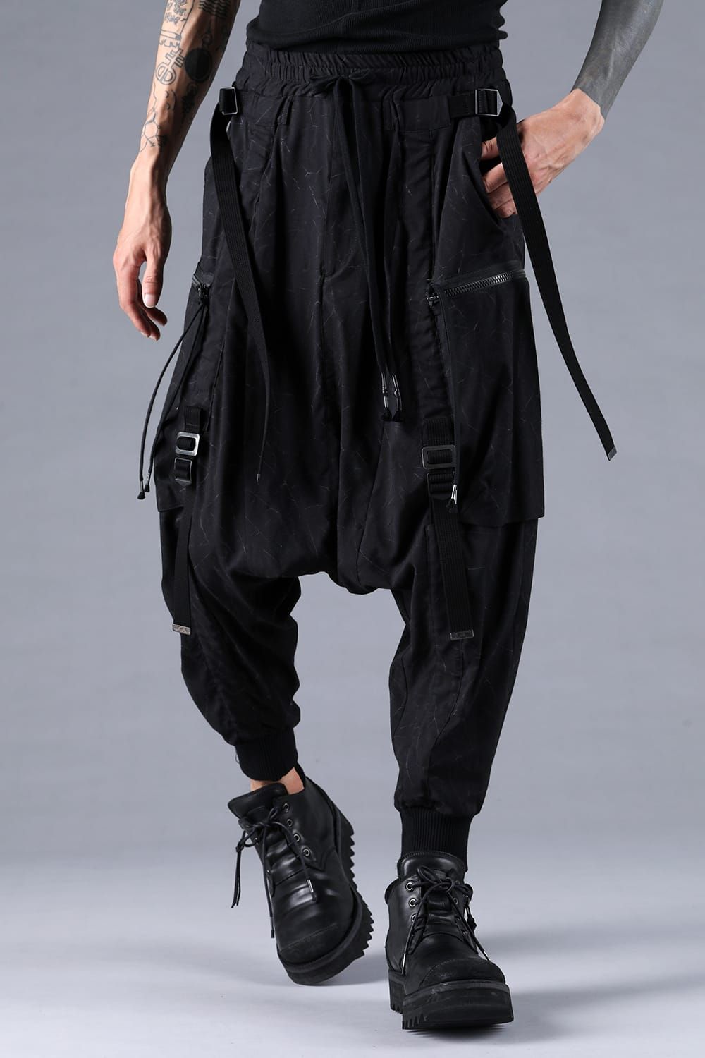 Catch Washer Bleach Belt Adjustable Sarouel Cargo Pants"Black" / キャッチワッシャーブリーチベルトアジャスタブルサルエルカーゴパンツ"ブラック"