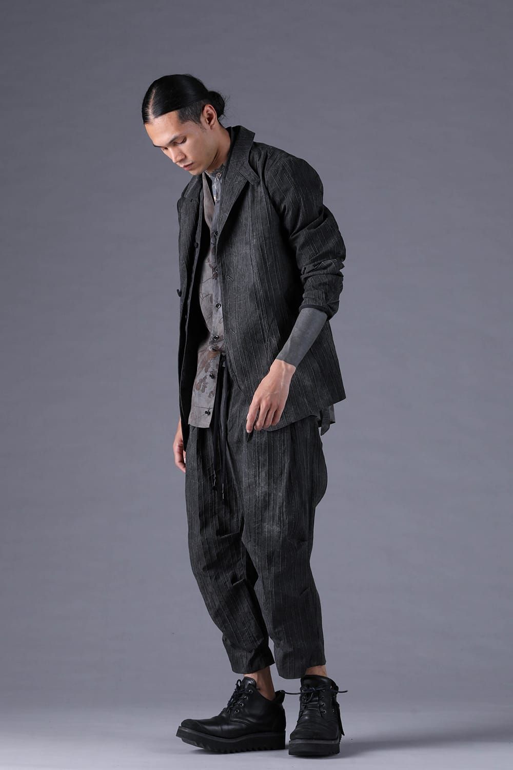 《2027SS先行予約分》Mura-Dye Dobby Stripe Tailored Jacket"Charcoal" / ムラ染トビーストライプテイラードジャケット"チャコール"