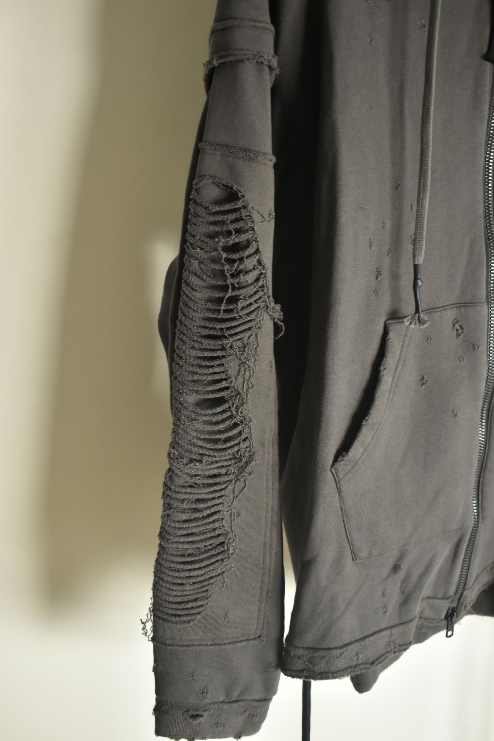 Untwisted Yarn Fleece Shotgun Zip-Up Hoodie"Charcoal" / 無撚糸裏毛ショットガンジップアップフーディー"チャコール"