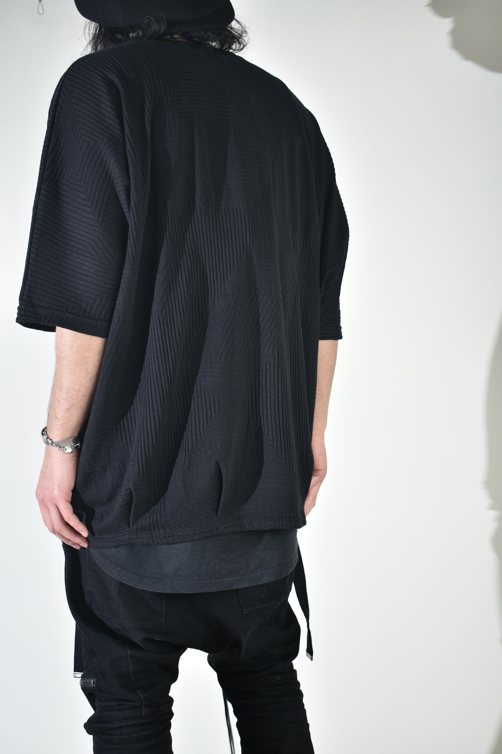 Deformed Stripe Pattern Dolman Tee "Black " /ディフォルメドストライプパターンドルマンTee"ブラック"