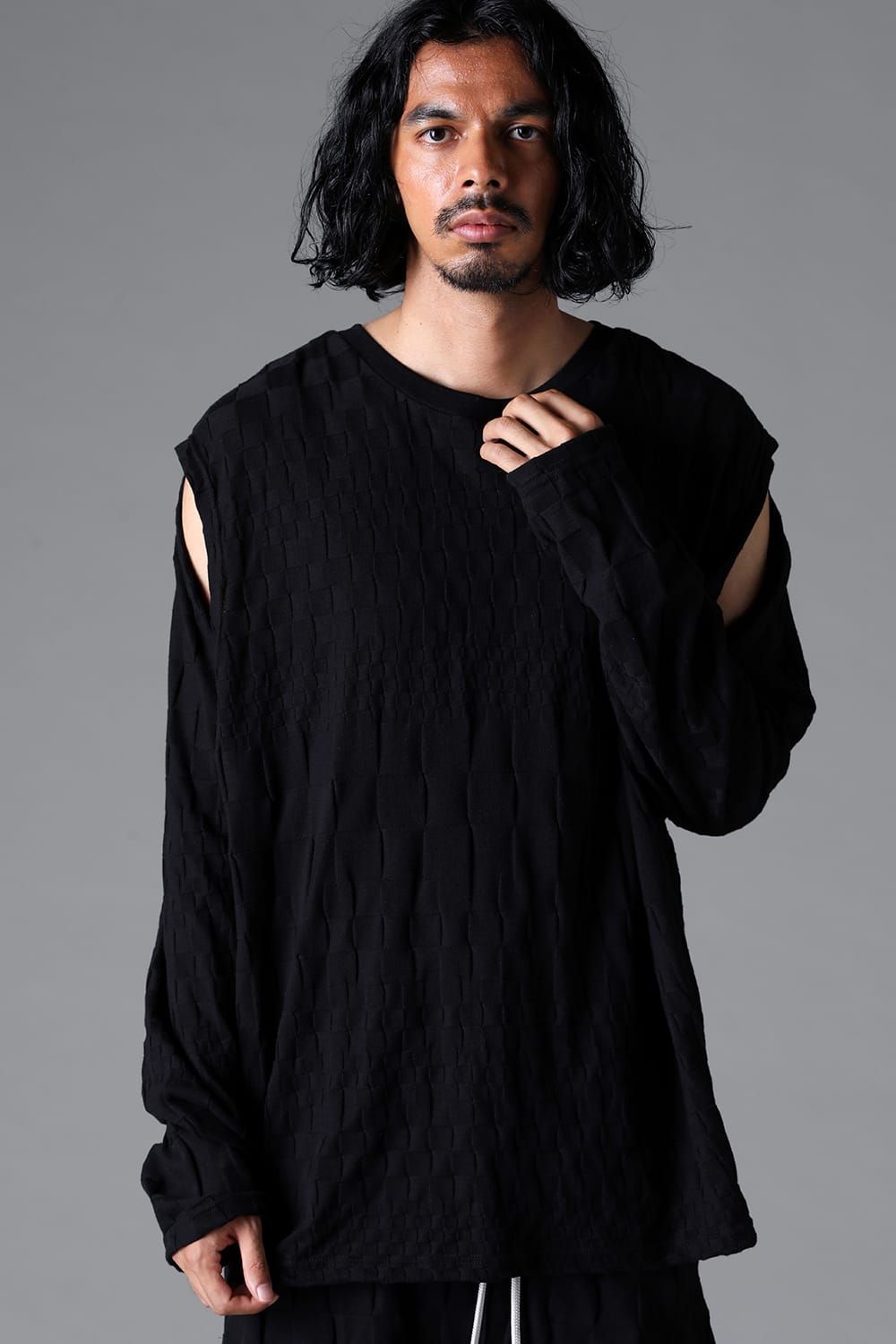 《2026SS先行予約》Gradient Plaid Pattern Shiva Long Sleeve Tee "Black / Cream" / グラデーションチェックパターンシヴァロングスリーブ"ブラック/クリーム"