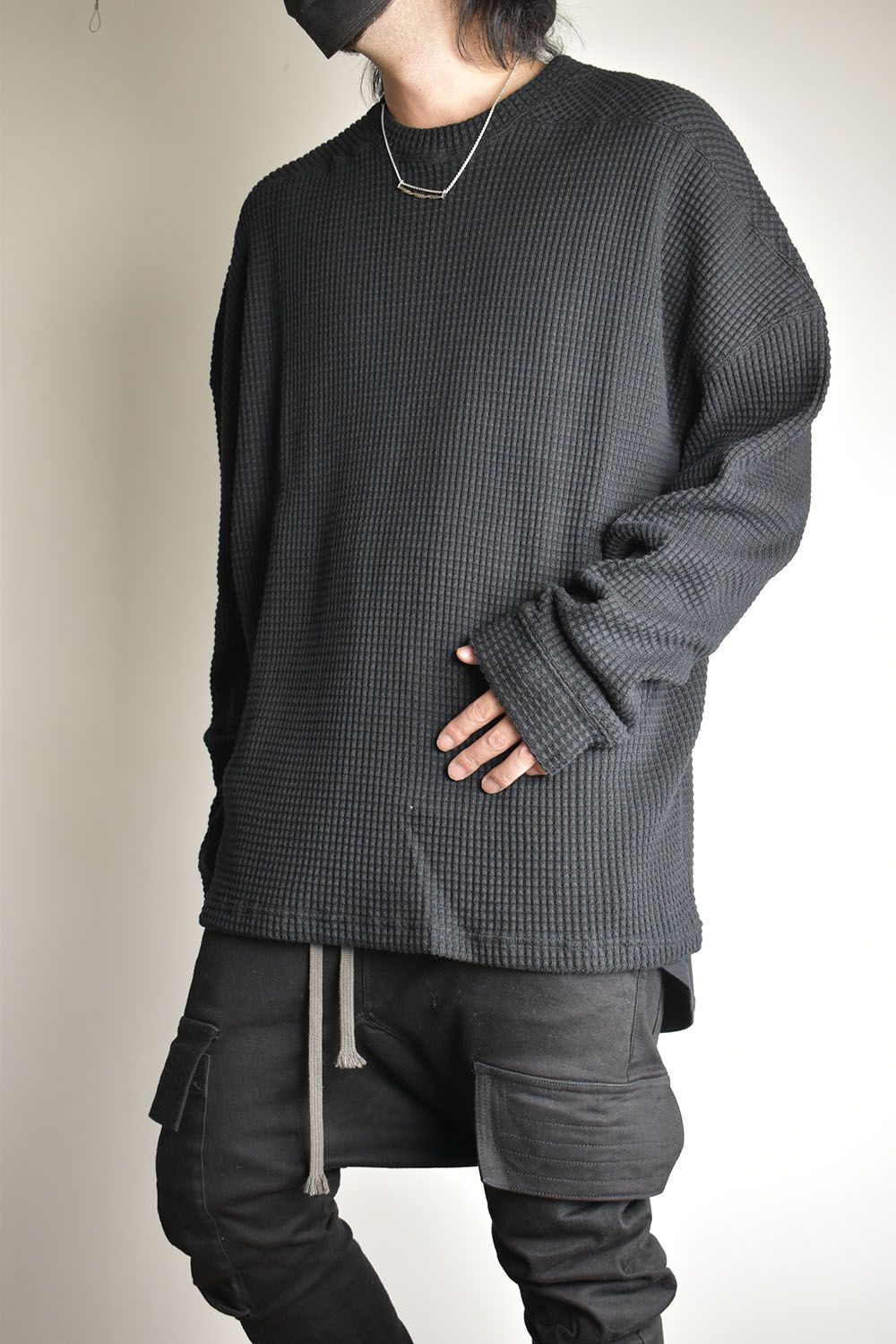 Heavy Waffle Over Size Top"Black" / ヘビーワッフルオーバーサイズトップ"ブラック"