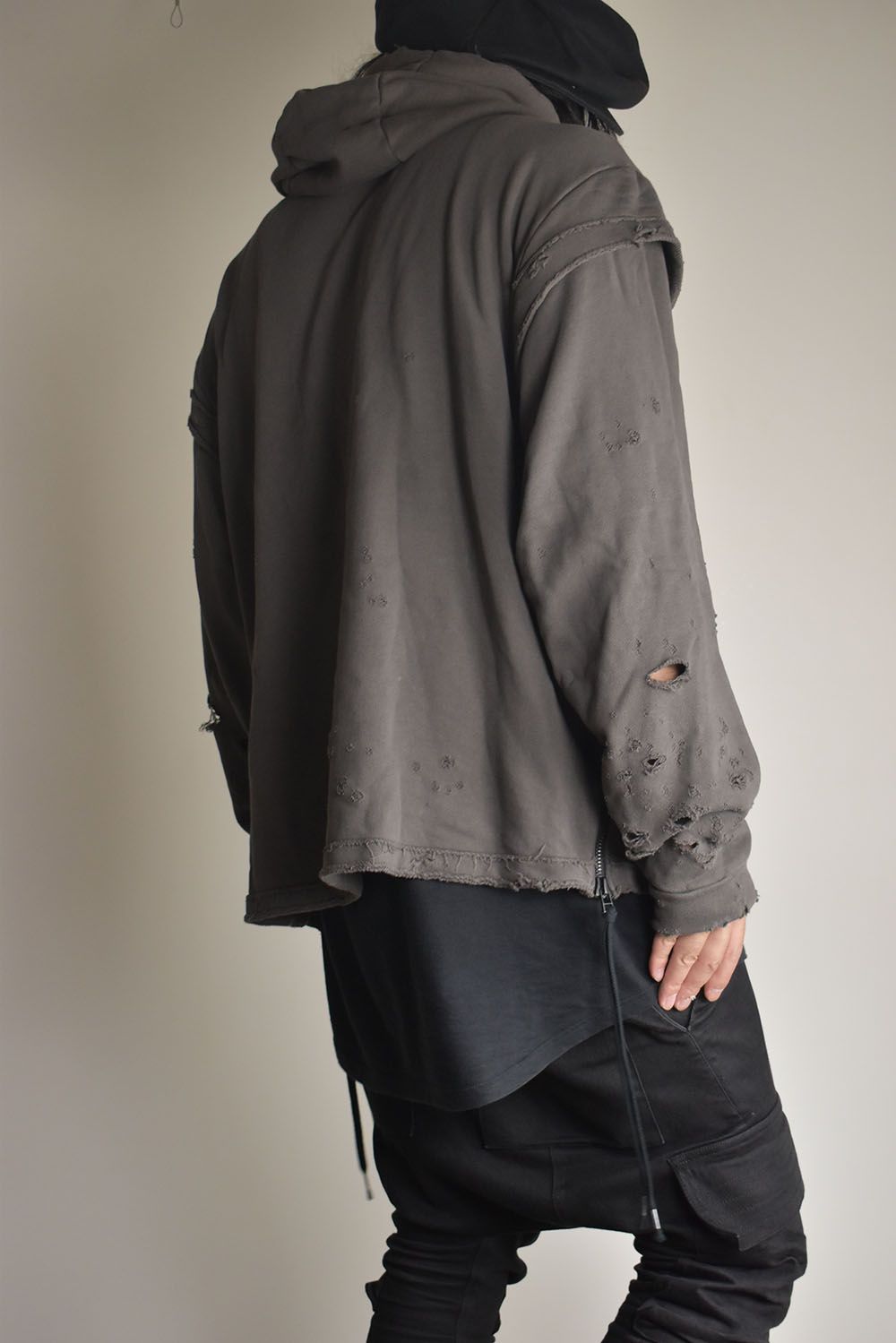 Untwisted Sweat Oversized Pullover Hoodie "Charcoal" / 無撚糸裏毛オーバーサイズプルオーバーフーディー"チャコール"