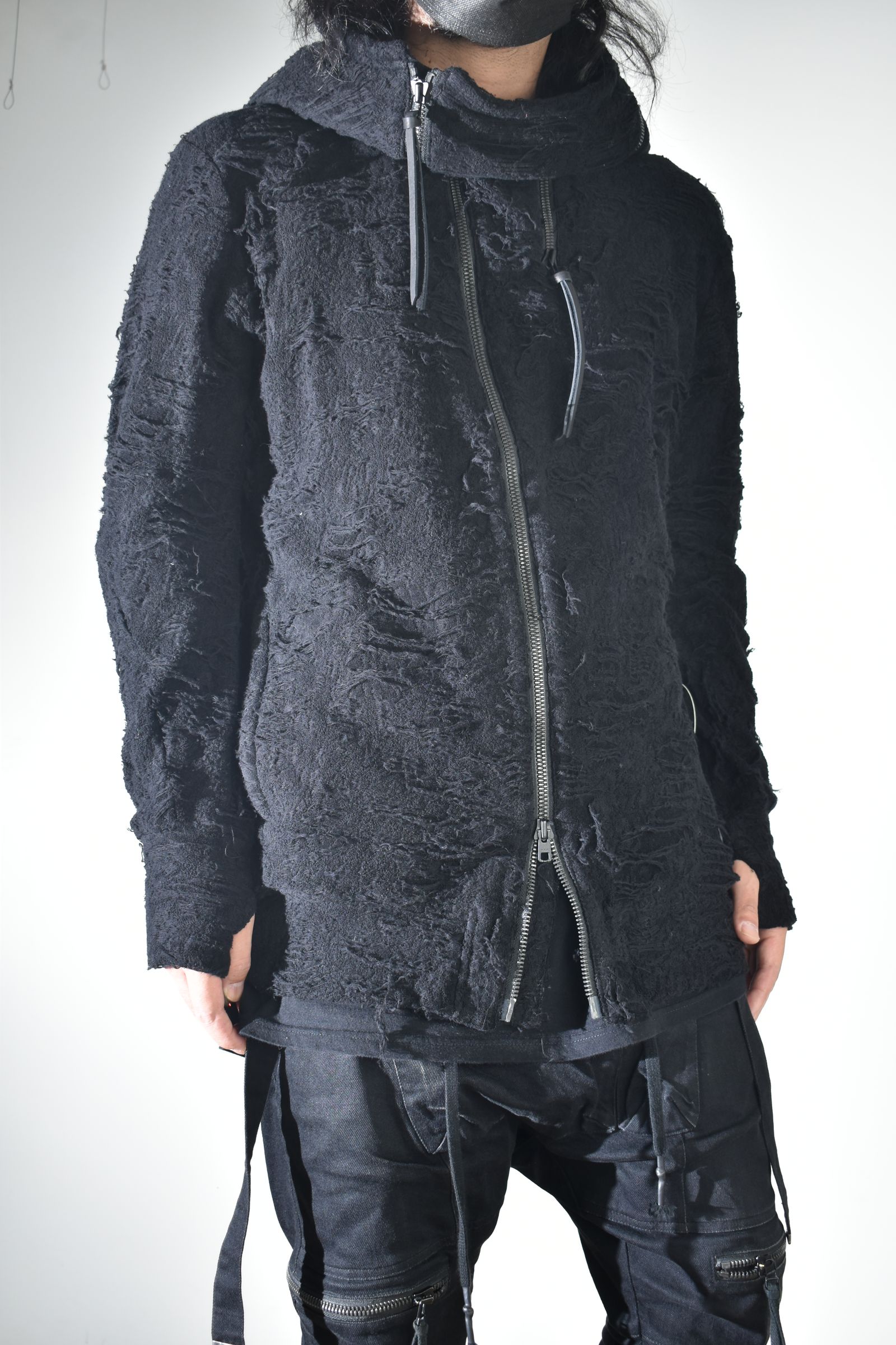 Damage Pile Zip-Up Hoodie"Black" / ダメージパイルジップアップフーディー"ブラック"