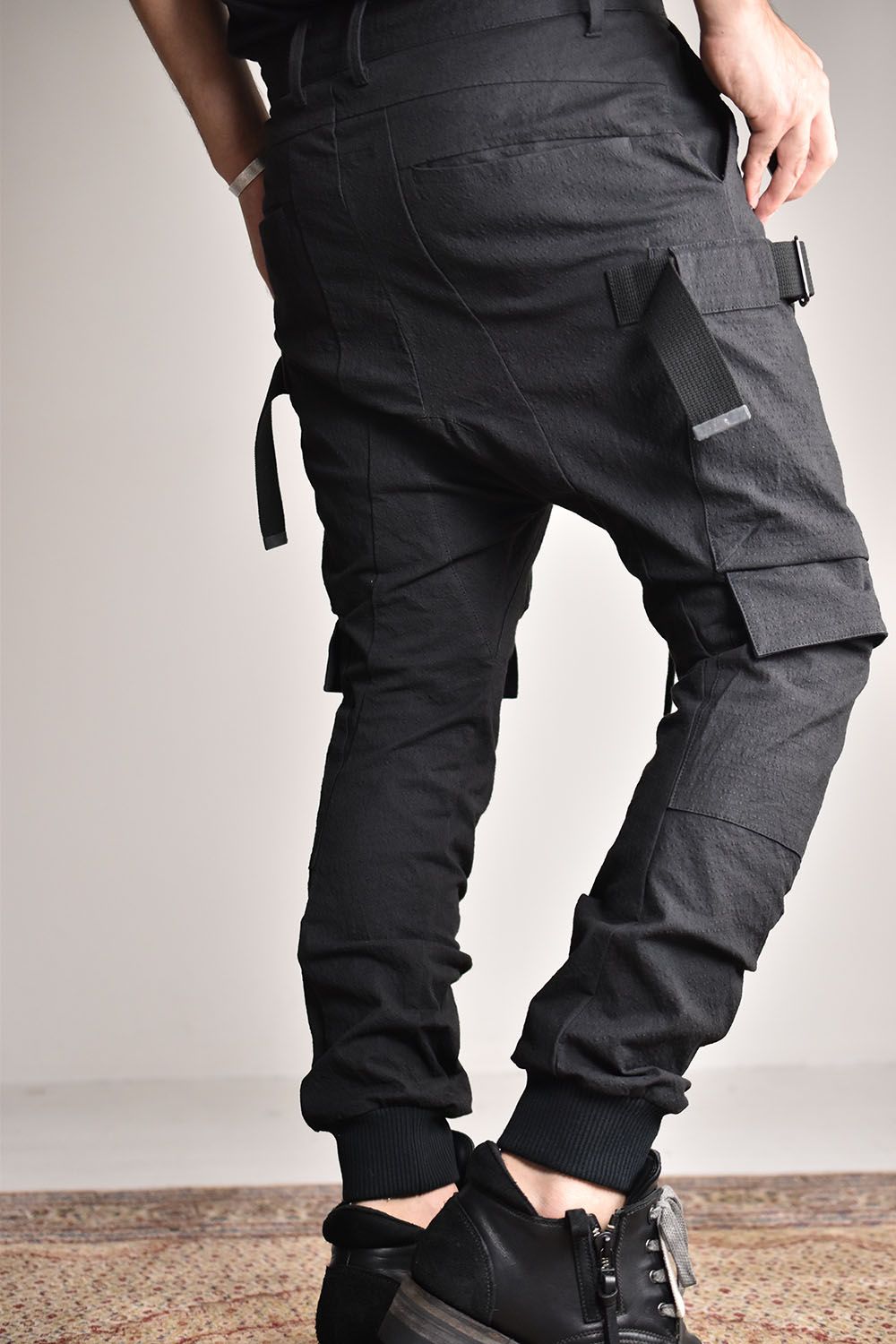 Dimple Washer Ripstop Multi Pocket Jog Pants"Black"/ディンプルワッシャーコットンストレッチリップストップマルチポケットカーゴジョグパンツ"ブラック"