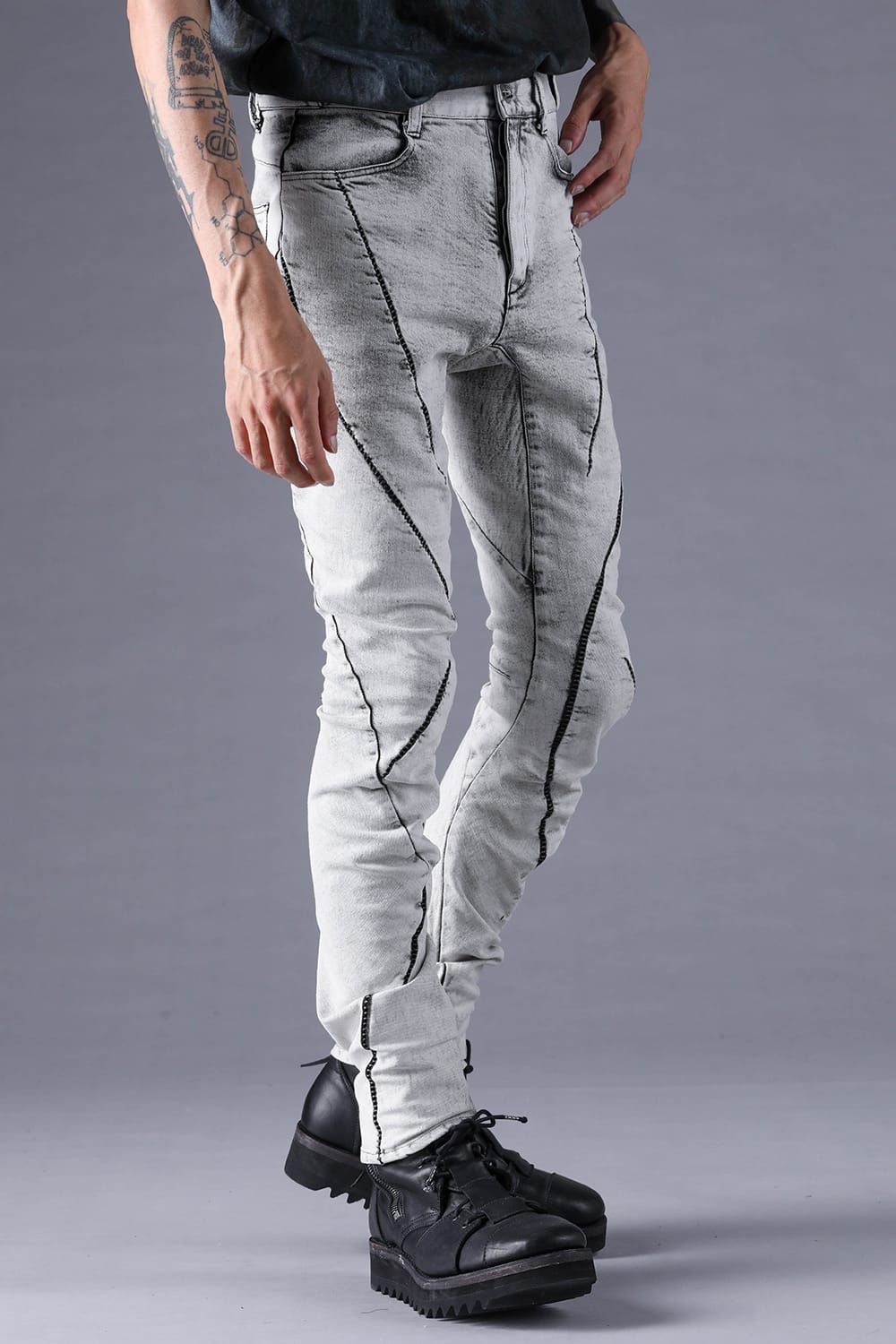 《2027SS先行予約分》Stretch Denim Overlock Twist Curve Pants"White" / ストレッチデニムオーバーロックツイストカーブパンツ"ホワイト"