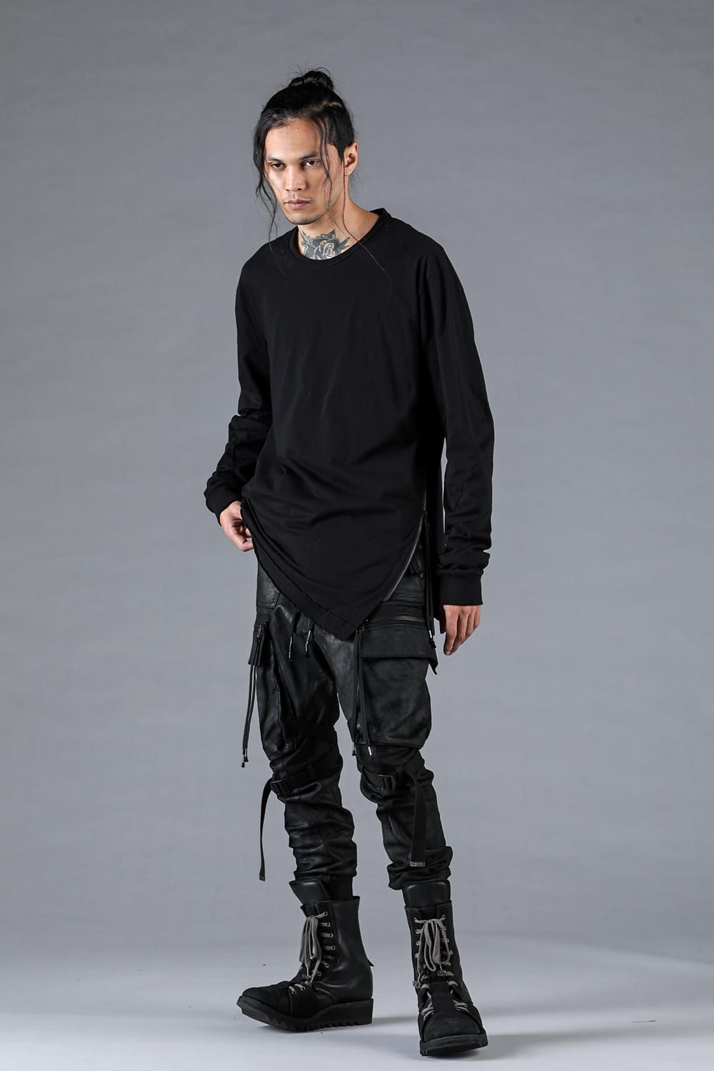 Product-Coated Jersey-Like Denim Cargo Jog Pants"Black" / 製品コーティングジャージーライクデニムカーゴジョグパンツ"ブラック"