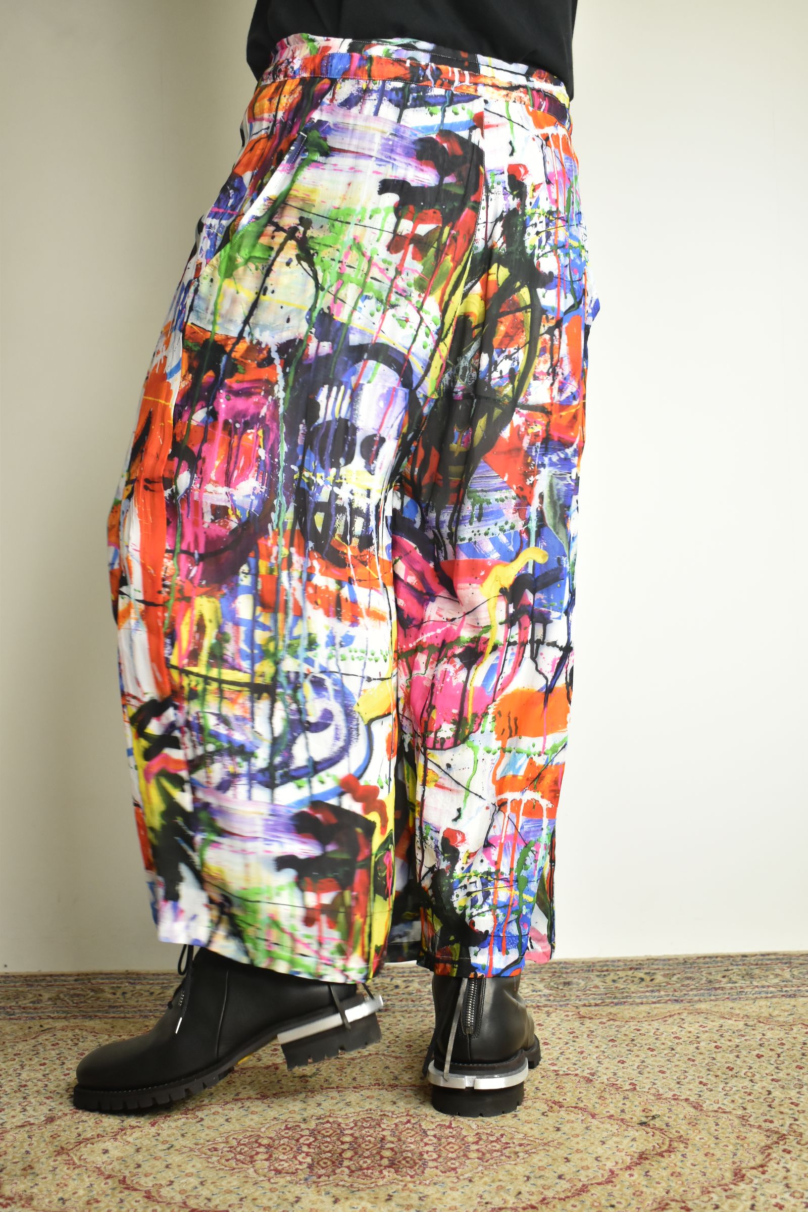 Rayon Chiffon Inkjet Print Wide Cropped Easy Pants"Color Print" / レーヨンシフォンインクジェットプリントワイドクロップドイージーパンツ"カラープリント"