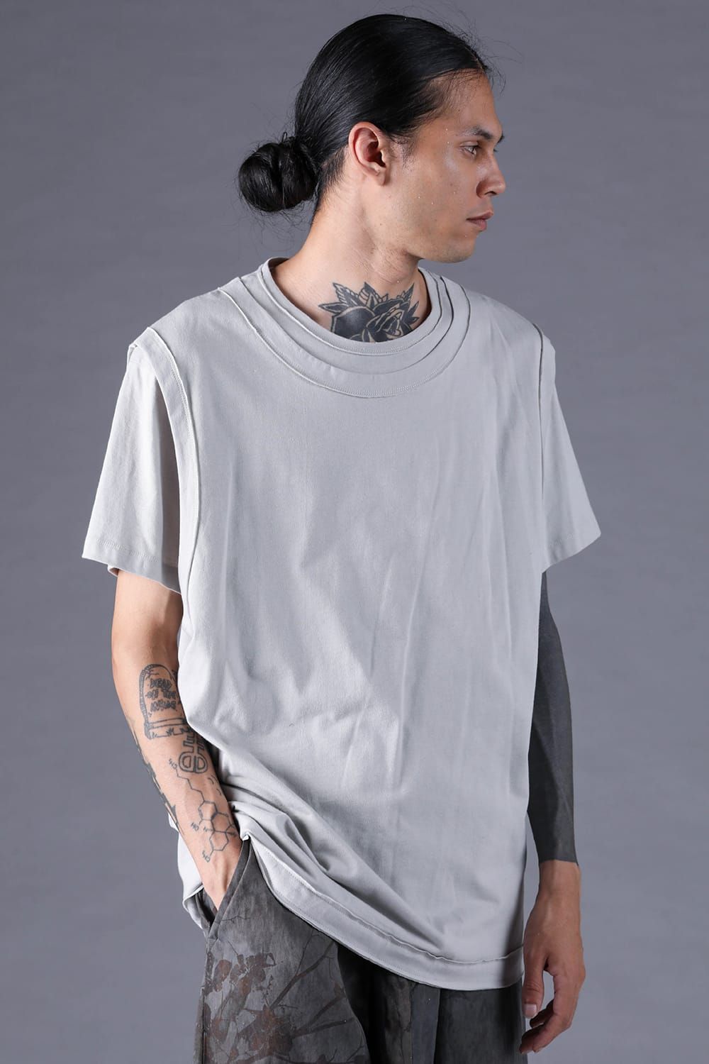 《2027SS先行予約分》30/- Cotton Layered S/S T-Shirt "Black" / Grey / Charcoal" / 30/-天竺レイヤードS/STシャツ "ブラック/グレー/チャコール"