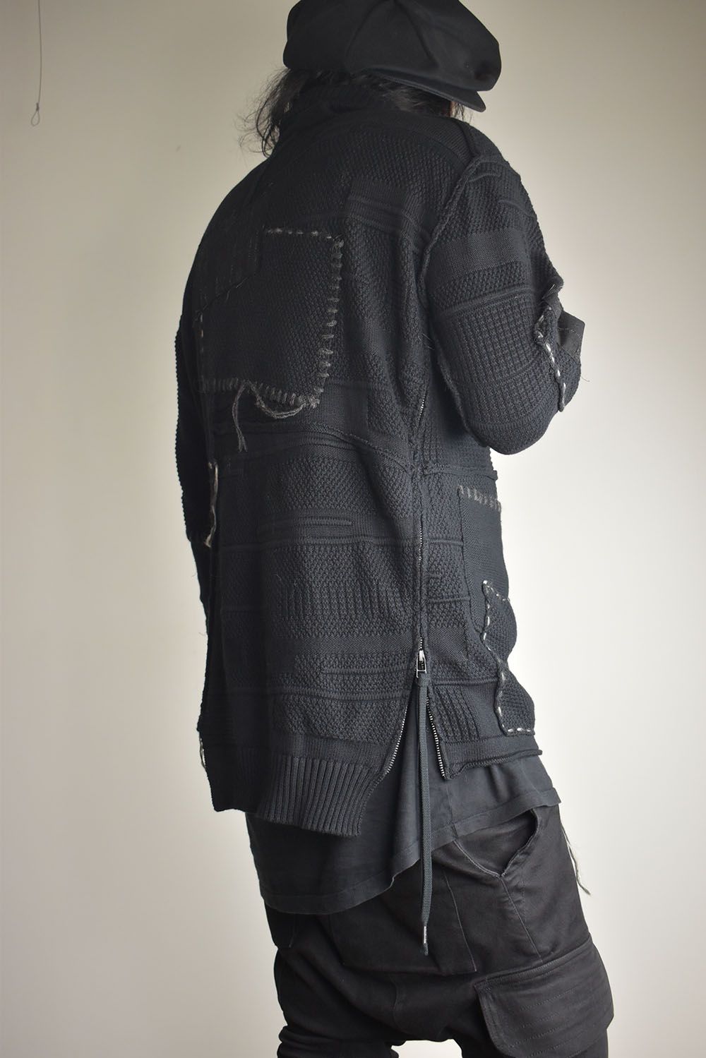 Cotton Cashmere Crust Patch Knit Pullover "Black" / コットンカシミヤクラストパッチニットプルオーバー"ブラック"