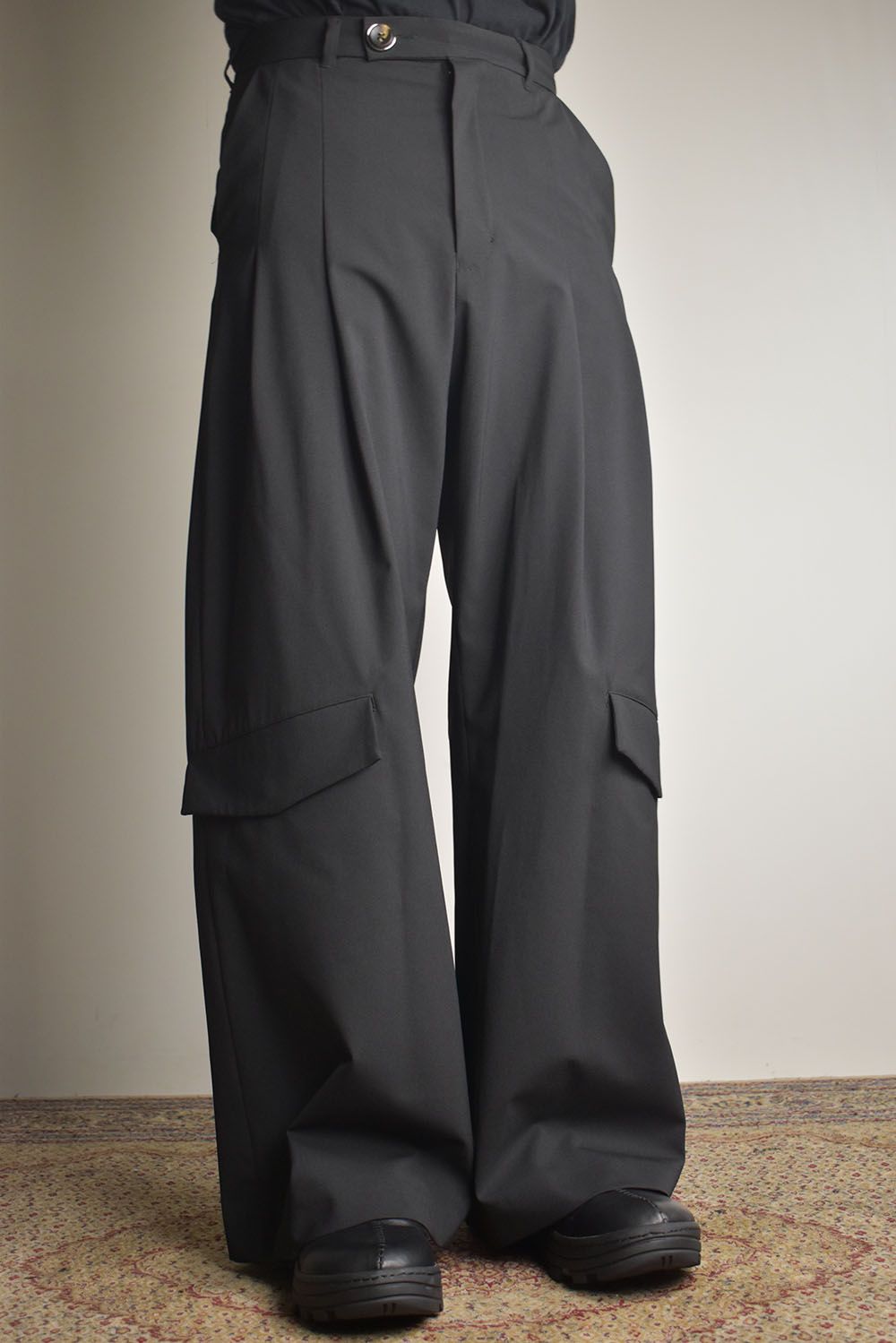Shingle Flap Baggy Trousers "Black" / シンフラップバギートラウザー"ブラック"