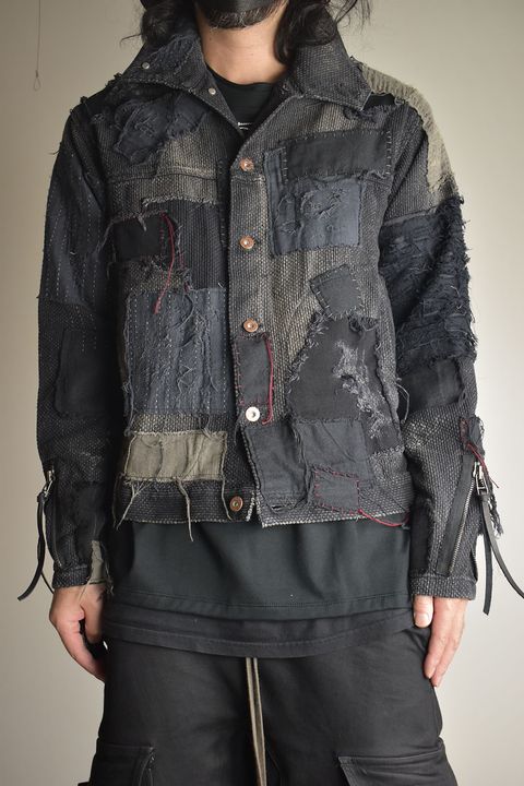 Crust Damage Repair Sashiko Jacquard Jacket "Black" / クラストダメージリペア刺子ジャガードジャケット"ブラック"