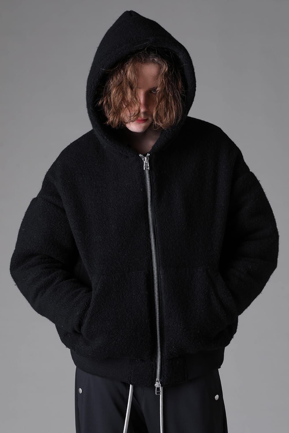 《2026AW先行予約》Sheep Pile Knit Padded Hoodie"Black / Khaki" / シープパイルニットパデッドフーディ"ブラック / カーキ"