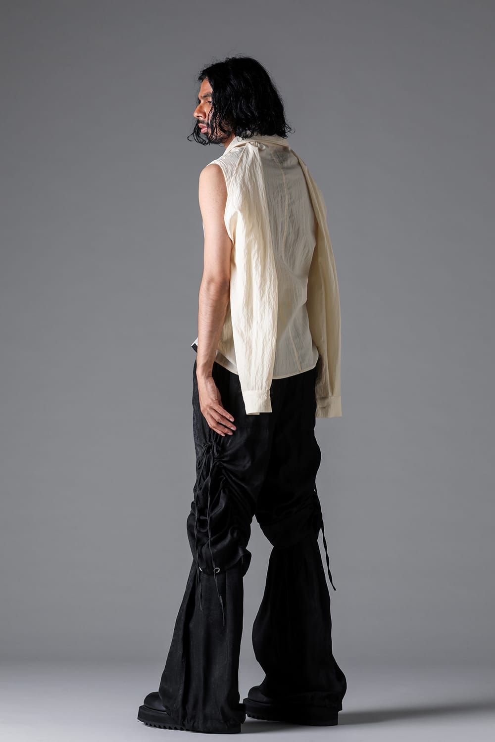 《2026SS先行予約》Layerd Gather Wide Pants"Black / Uneven D.Grey / Uneven Grey" / レイヤードギャザーワイドパンツ"ブラック/アンイーブンダークグレー/アンイーブングレー"
