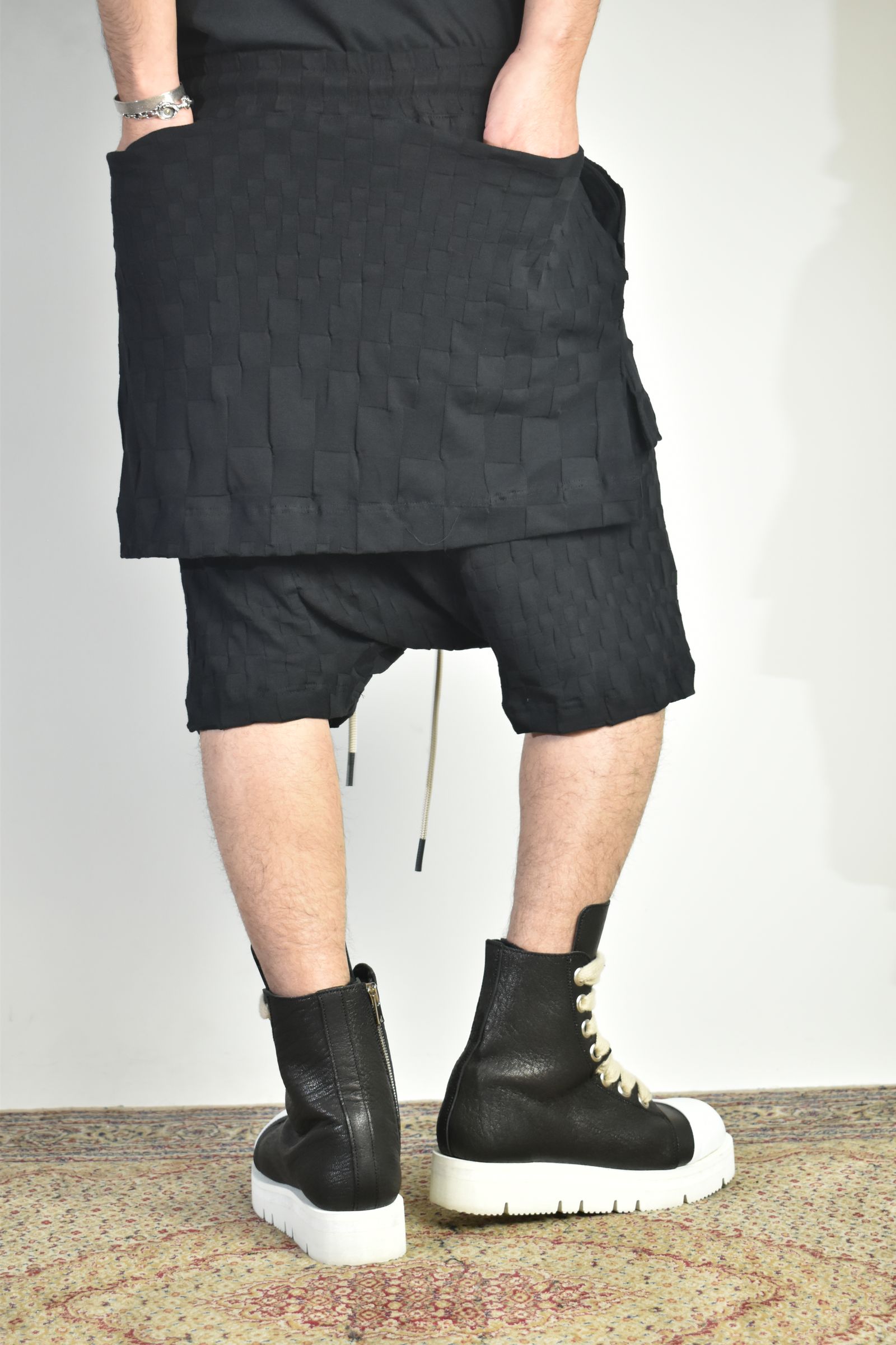 Gradient Plaid Pattern Layered Shorts"Black" / グラデーションチェックパターンレイヤードショーツ"ブラック"