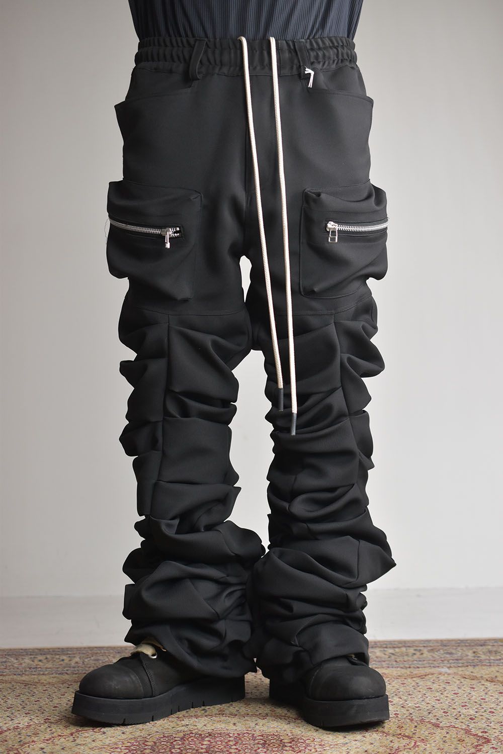 Twill Monster Tuck Flare Baggy Pants"Black"/ツイルモンスタータックフレアバギーパンツ"ブラック"