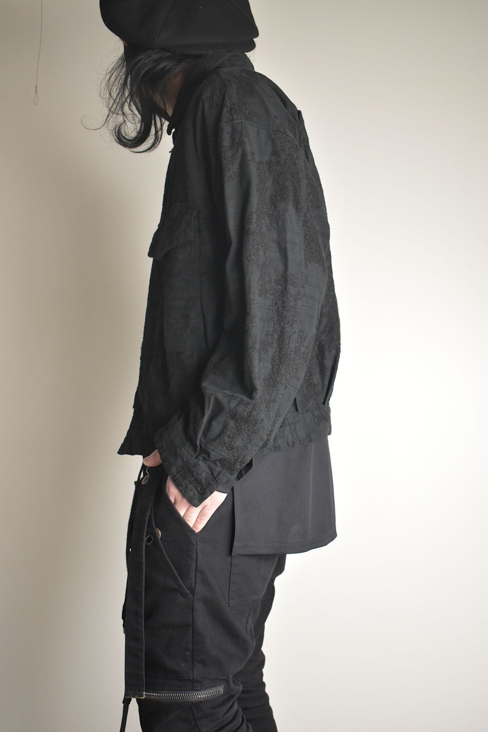 Embroidered Striped Blouson"Black" / 刺繍ストライプブルゾン"ブラック"