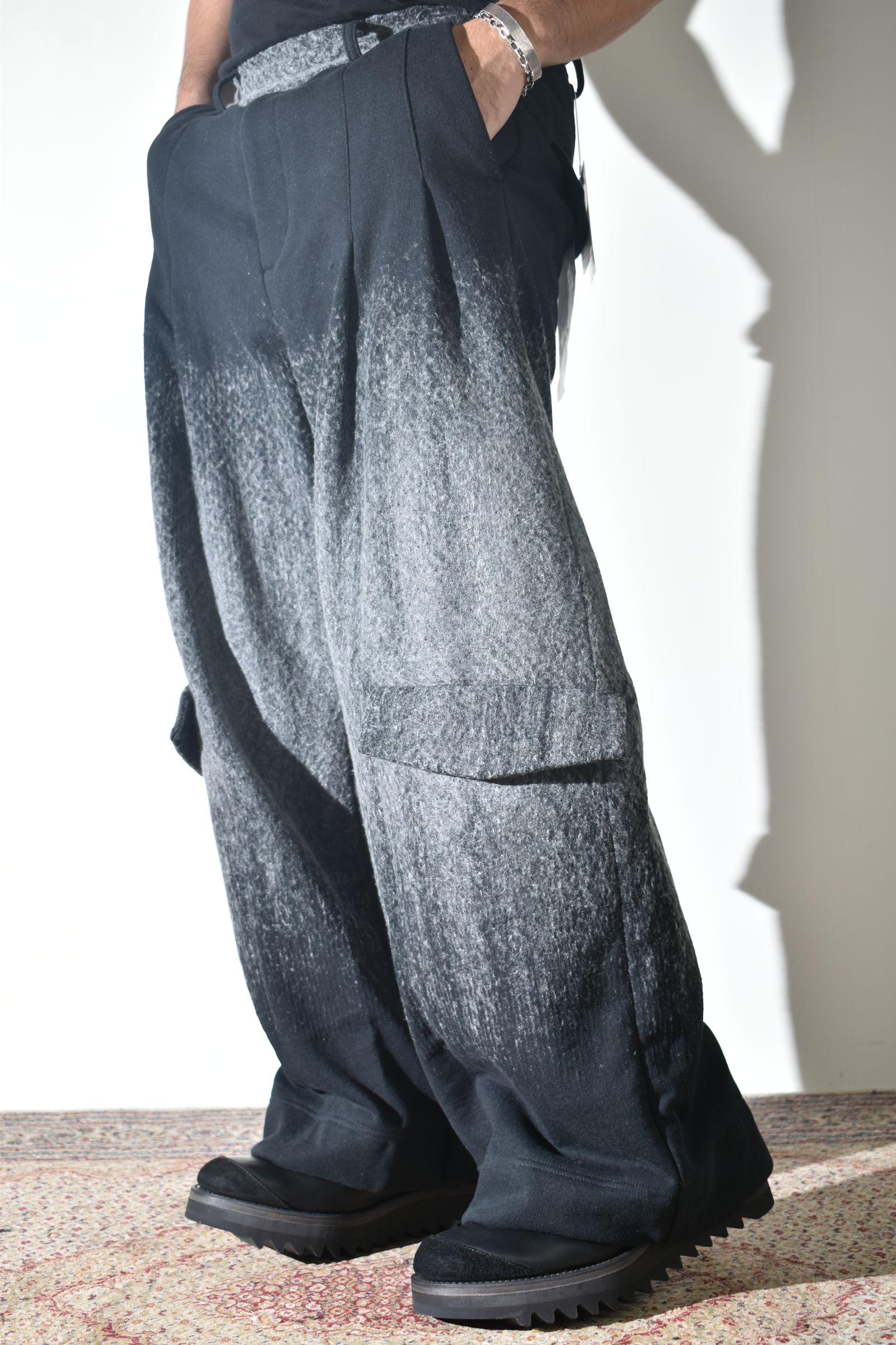 Gradient Needle Punch Sinflap Baggy Pants "Black Based" / グラデーションニードルパンチシンフラップバギーパンツ"ブラックベース"