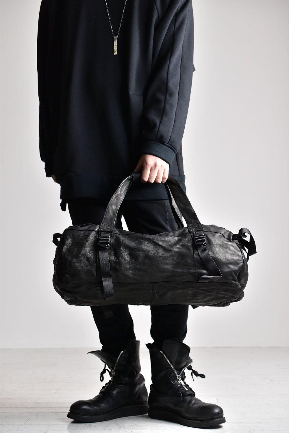 Itary Shoulder + Japan Steer Garment-Dyed 3Wa Bag"Black"/イタリーショルダー+ジャパンステア ガーメントダイ3ウェイバッグ"ブラック"