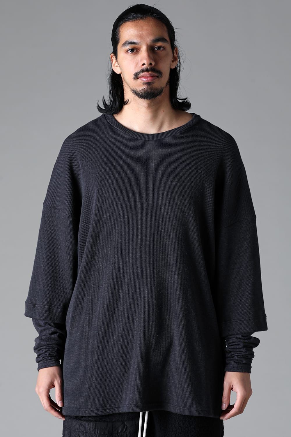 《2025AW先行予約》Layered Crew Neck Top"Black / Beige /Khaki /Grey /D.Grey" / レイヤードクルーネックトップ"ブラック/ベージュ/カーキ/グレー/ダークグレー"