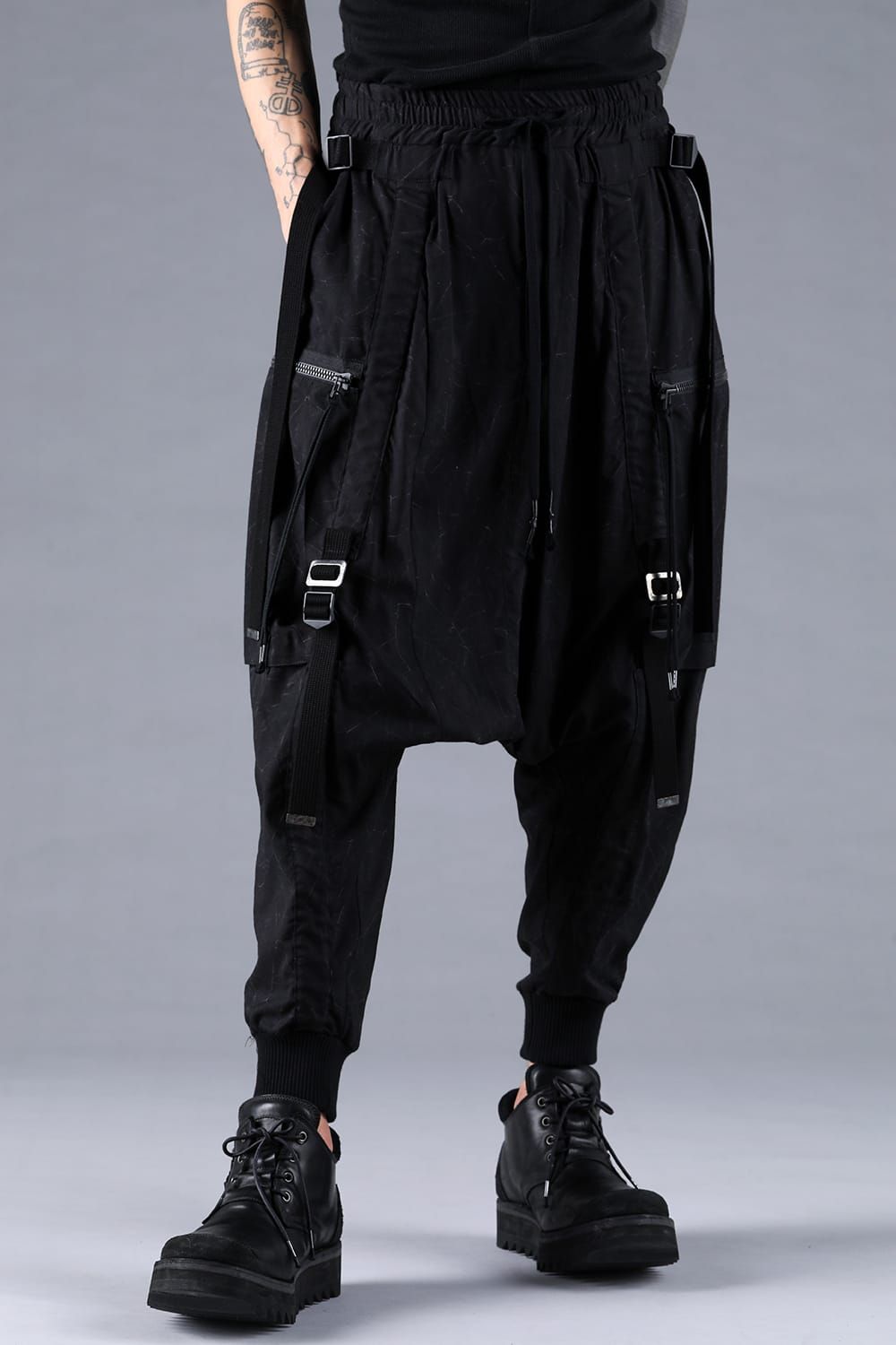 Catch Washer Bleach Belt Adjustable Sarouel Cargo Pants"Black" / キャッチワッシャーブリーチベルトアジャスタブルサルエルカーゴパンツ"ブラック"