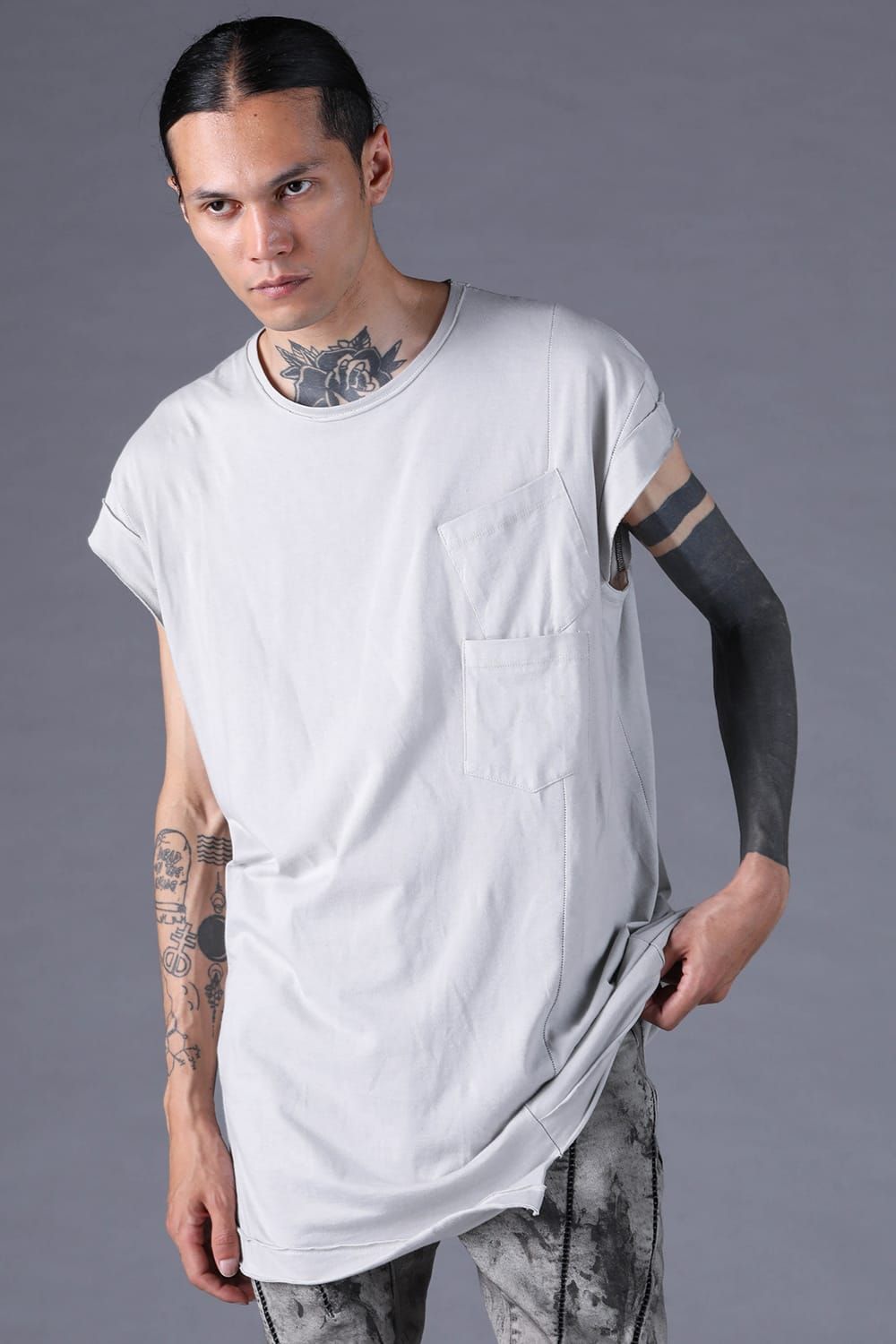 《2027SS先行予約分》30/- Cotton Cap Sleeves T-Shirt "Black / Grey / Charcoal" / 30/-天竺キャップスリーブTシャツ "ブラック / グレー /チャコール"