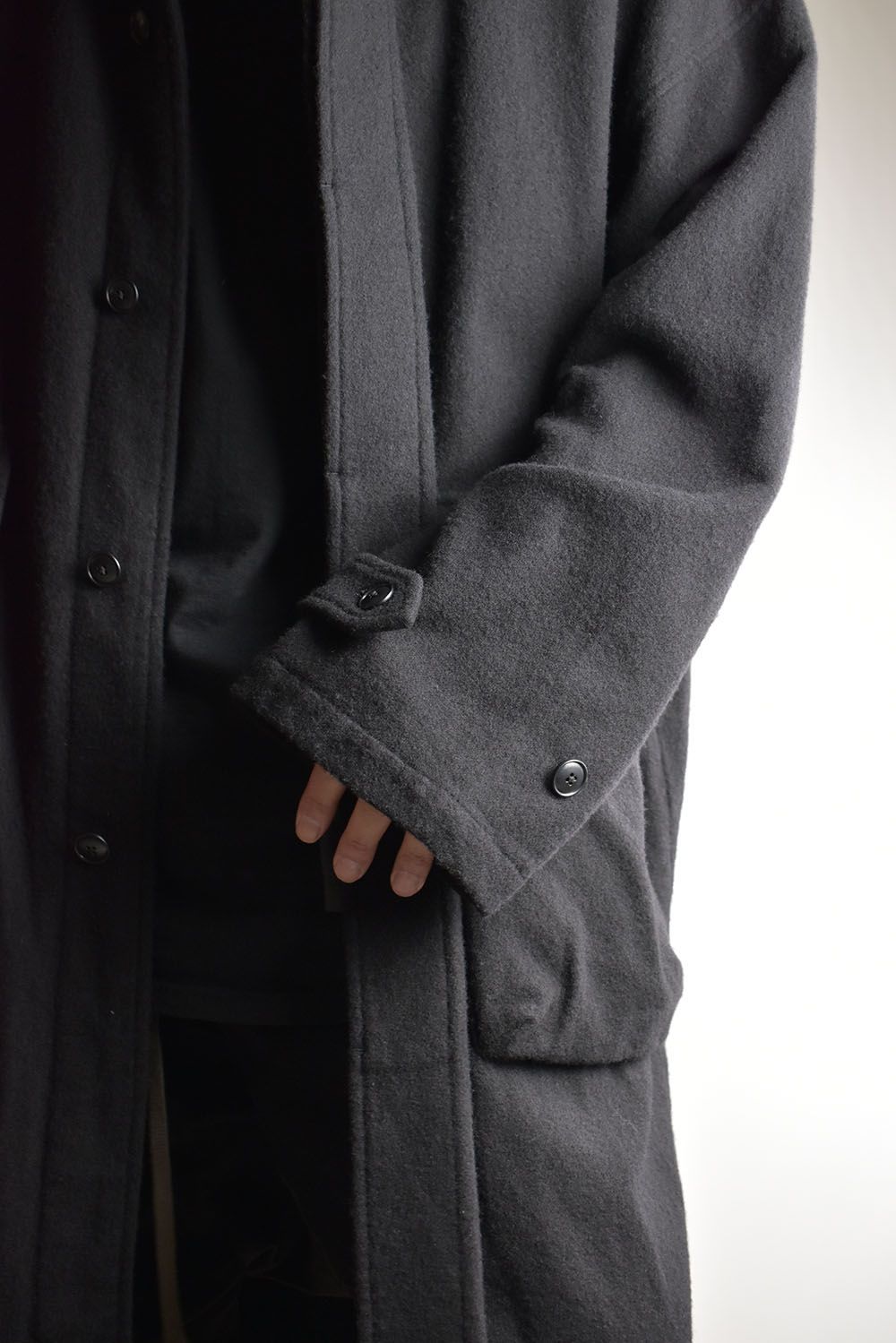 Wool Fulling Product Dyed Coat "Black" / ウール縮絨 製品染めコート"ブラック"