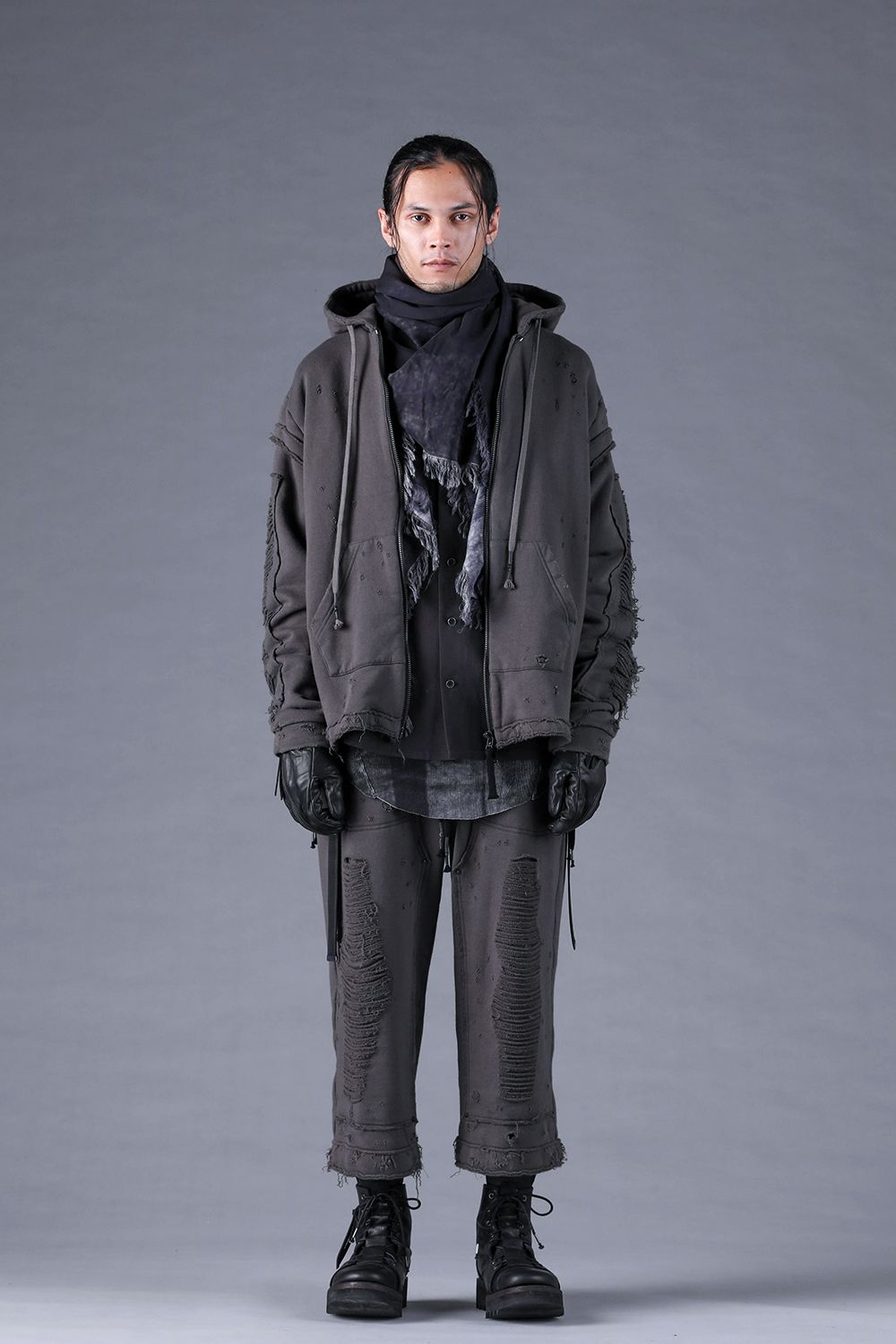 Untwisted Yarn Fleece Shotgun Zip-Up Hoodie"Charcoal" / 無撚糸裏毛ショットガンジップアップフーディー"チャコール"