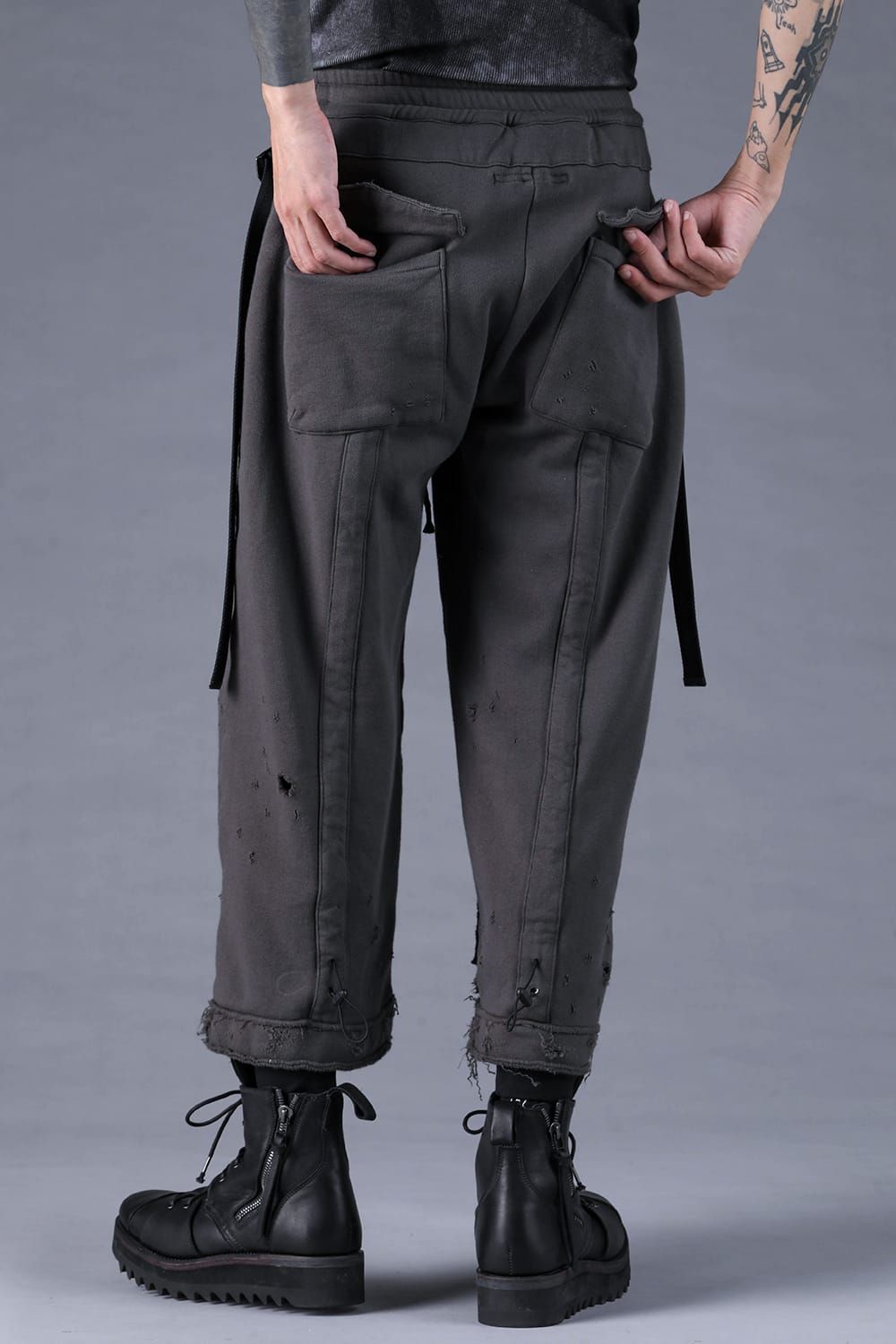 Untwisted Yarn Fleece Shotgun Wide Cropped Pants"Charcoal" / 無撚糸裏毛ショットガンワイドクロップドパンツ"チャコール"