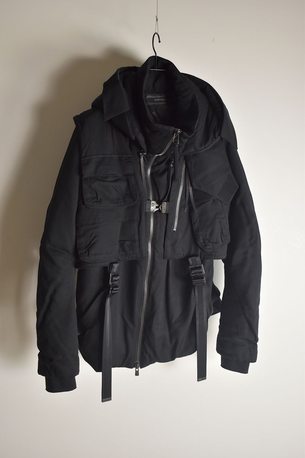 Rayon Twill Vest Hooded Down Jacket "Black" / レーヨンツイルベスト/フードアタッチドダウンジャケット"ブラック"