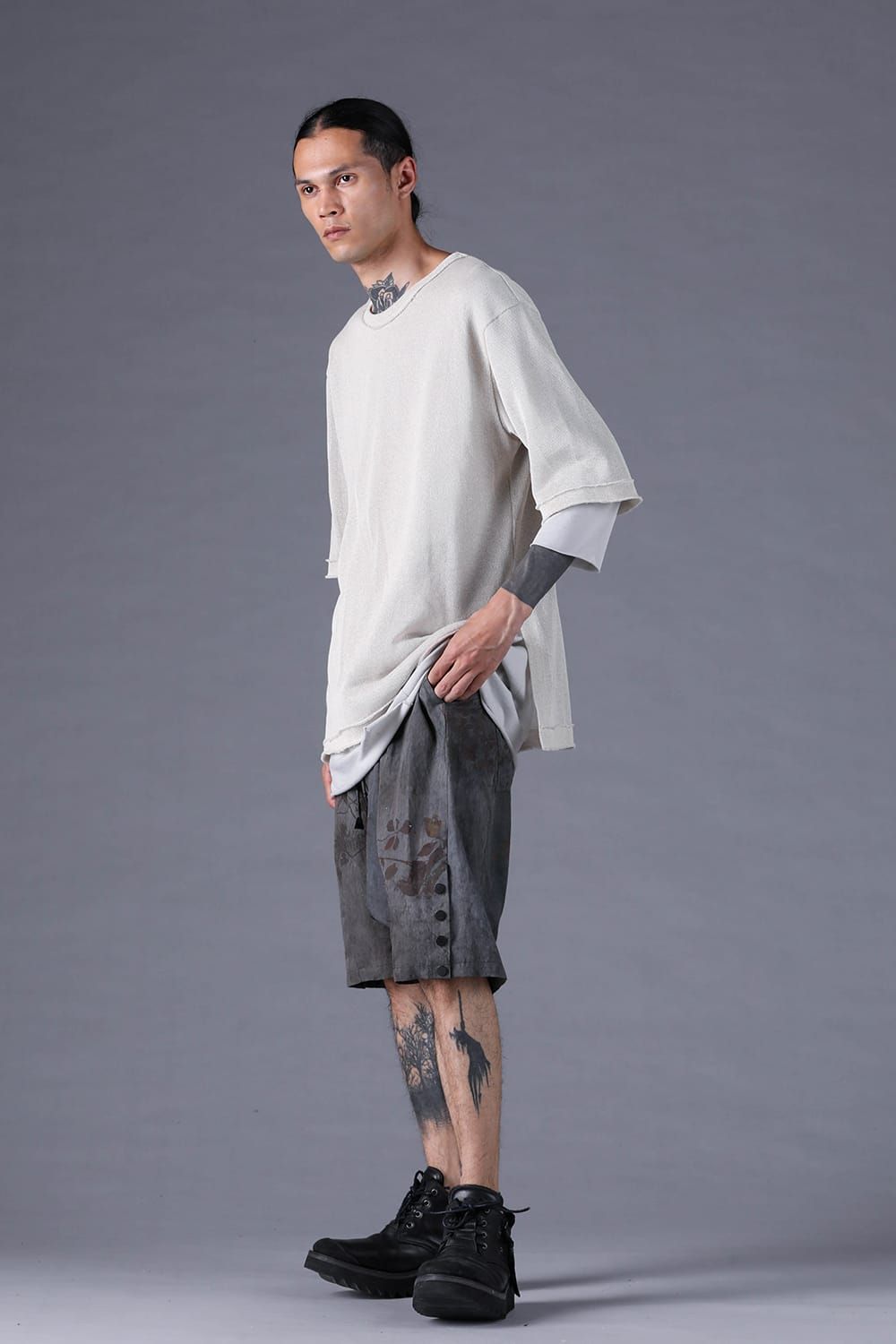 《2027SS先行予約分》Japanese Paper Cotton Knit Layered T-Shirt"Off White" / 和紙コットンニットレイヤードTee"オフホワイト"