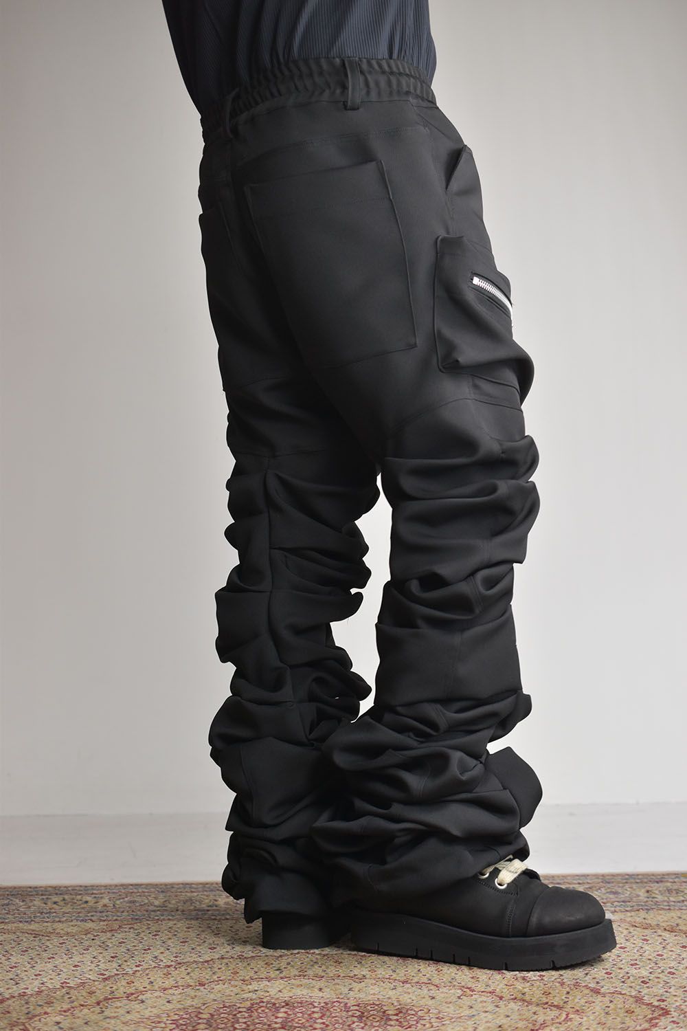 Twill Monster Tuck Flare Baggy Pants"Black"/ツイルモンスタータックフレアバギーパンツ"ブラック"