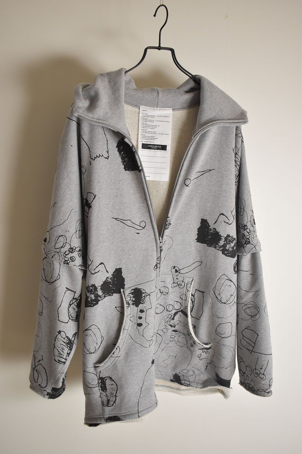 Sweat Oversize Print Zip Up Hoodie"Grey" / スウェットオーバーサイズプリントジップアップパーカ"グレー"