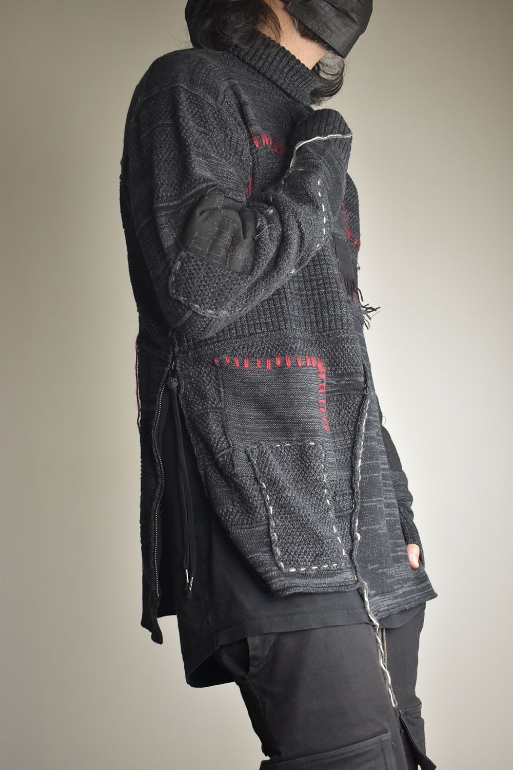 Cotton Cashmere Crust Patch Knit Pullover "Charcoal" / コットンカシミヤクラストパッチニットプルオーバー"チャコール"