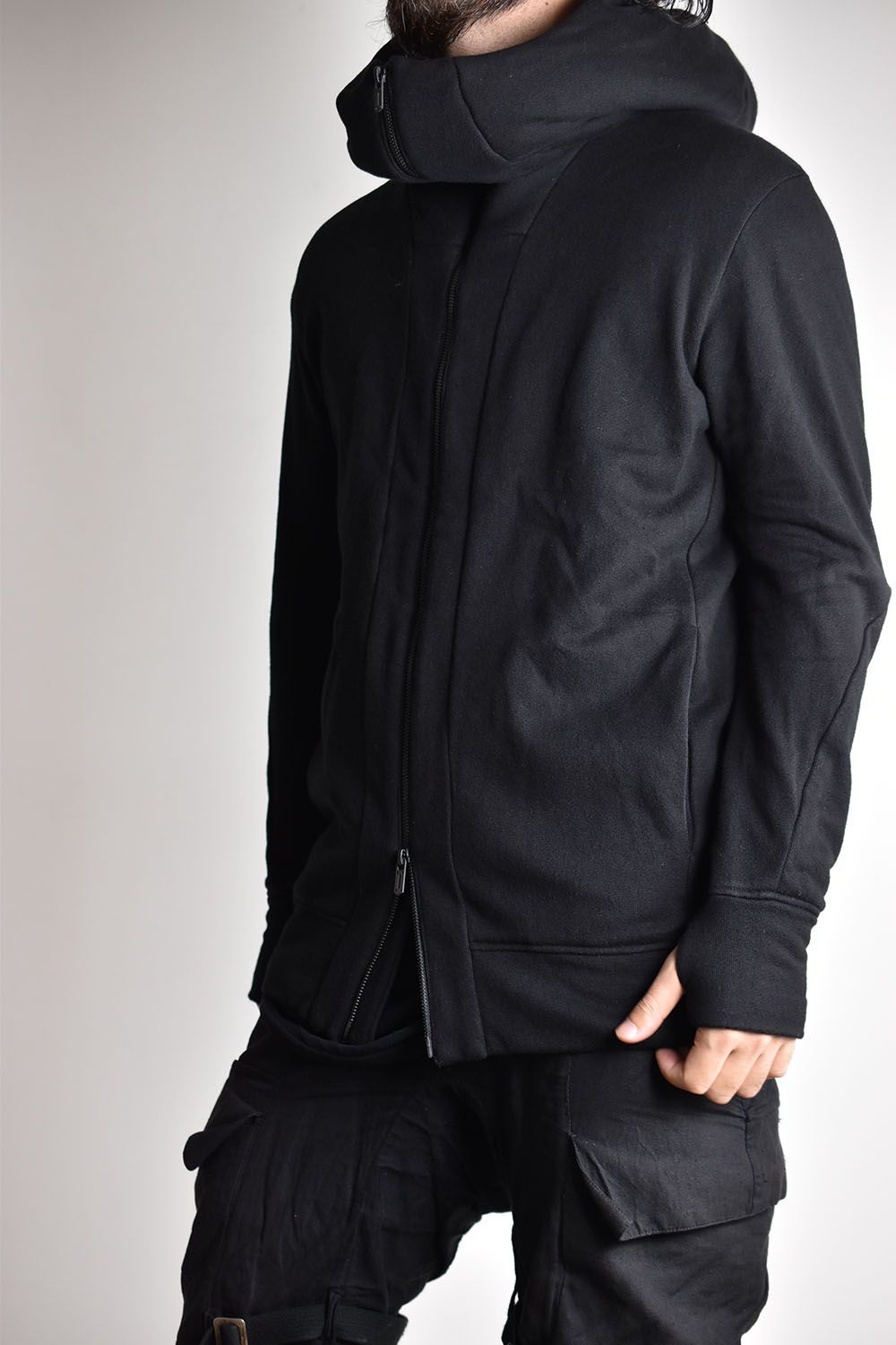 Long Hooded Jacket"Black"/無撚糸裏毛ロングフーデットジャケット"Black"