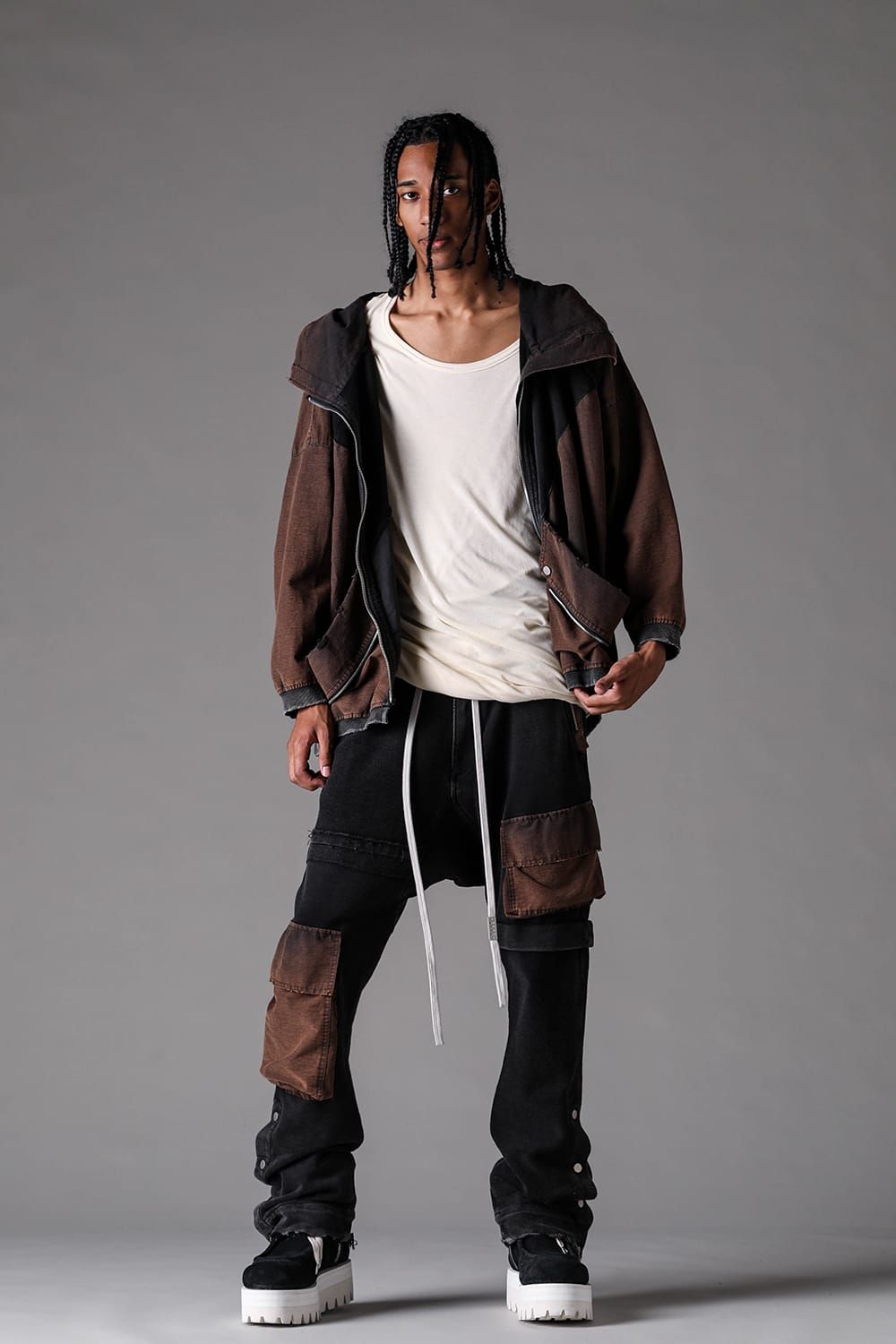 《2027SS先行予約》Vintage Cargo Flare Long Pants "Black × Brown / Grey × L.Grey / Ivory" / ヴィンテージカーゴフレアロングパンツ"ブラック×ブラウン / グレー×ライトグレー / アイボリー"