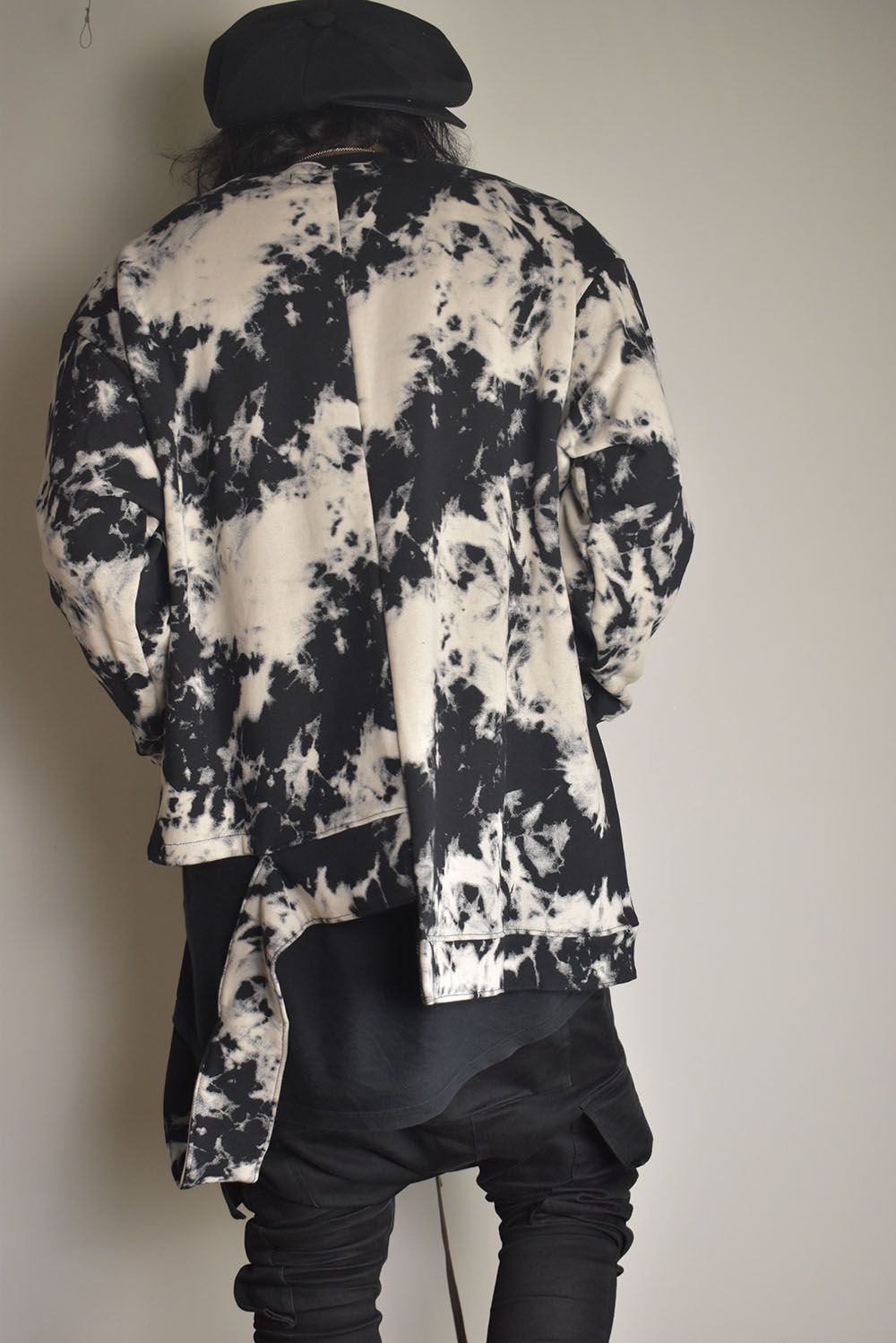 Discharge Pinting Asymmetry Crew Neck Top"Black×Ivory" /ディスチャージプリントアシンメトリークルーネックトップ"ブラック×アイボリー"